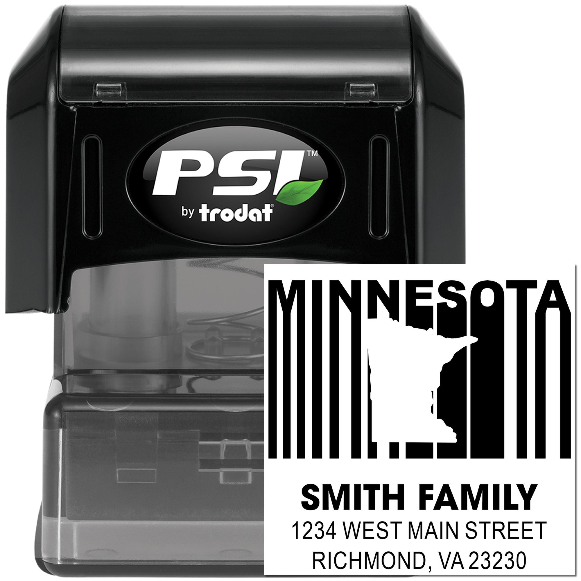 PSI by Trodat self-inking rubber stamp with custom Minnesota return address for Smith family