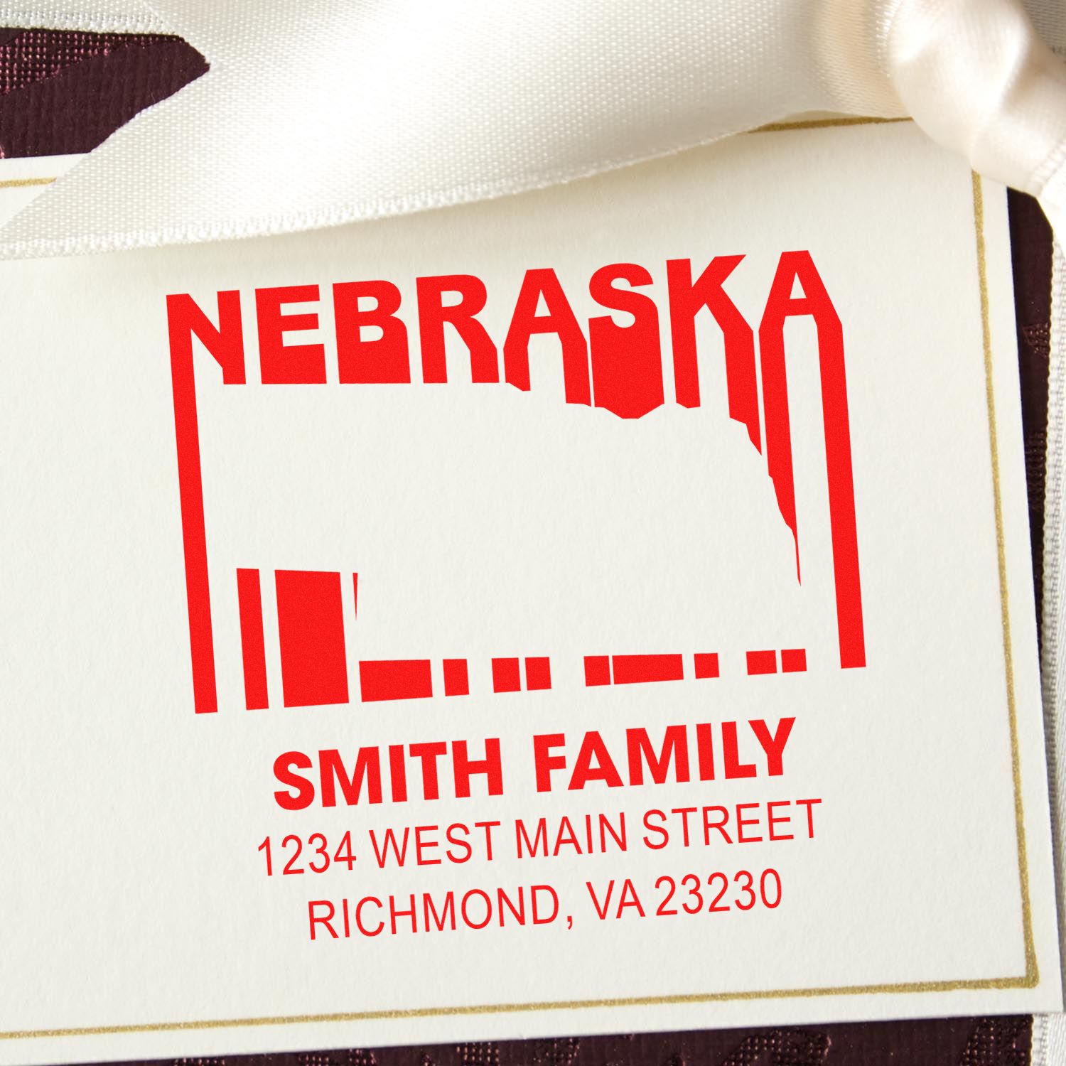 Personalized Nebraska return address rubber stamp with family name and mailing address