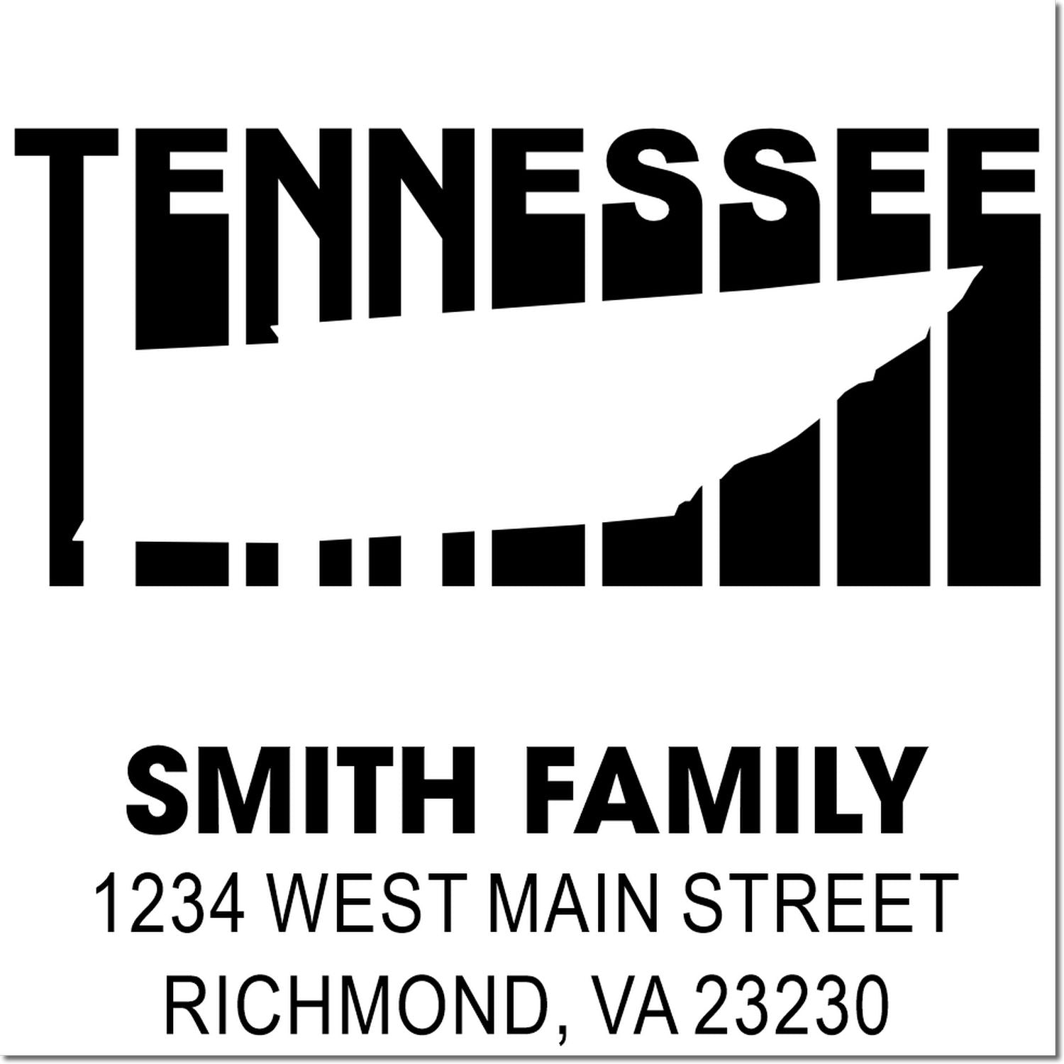 Tennessee custom return address rubber stamp with Smith Family name and Richmond, VA 23230 mailing address.