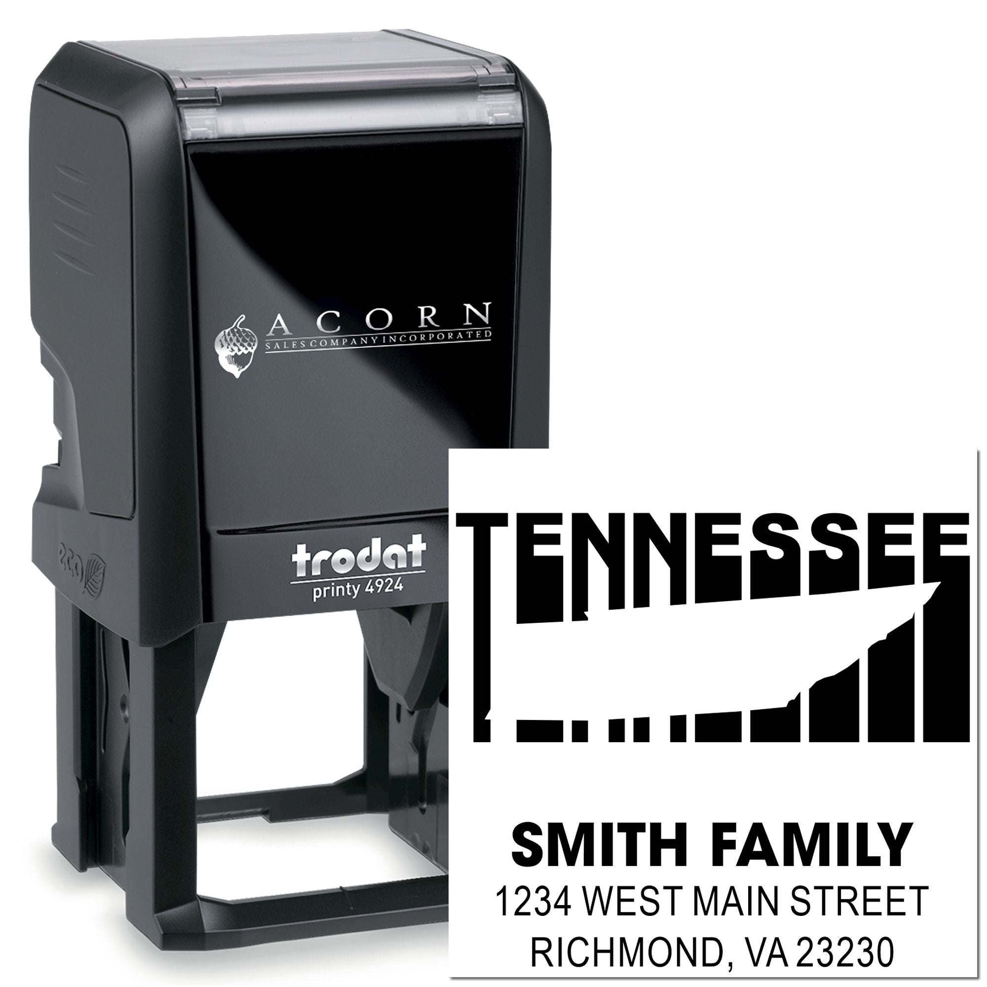 Custom Tennessee address rubber stamp with Smith family name and Richmond, VA 23230 return address.