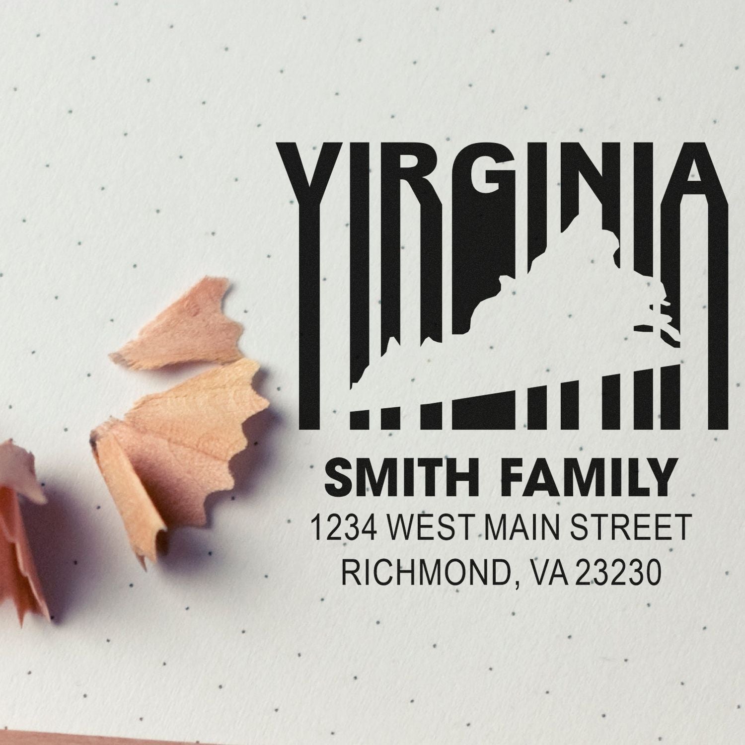 Personalized Virginia return address rubber stamp with Smith family name, Richmond, VA 23230.