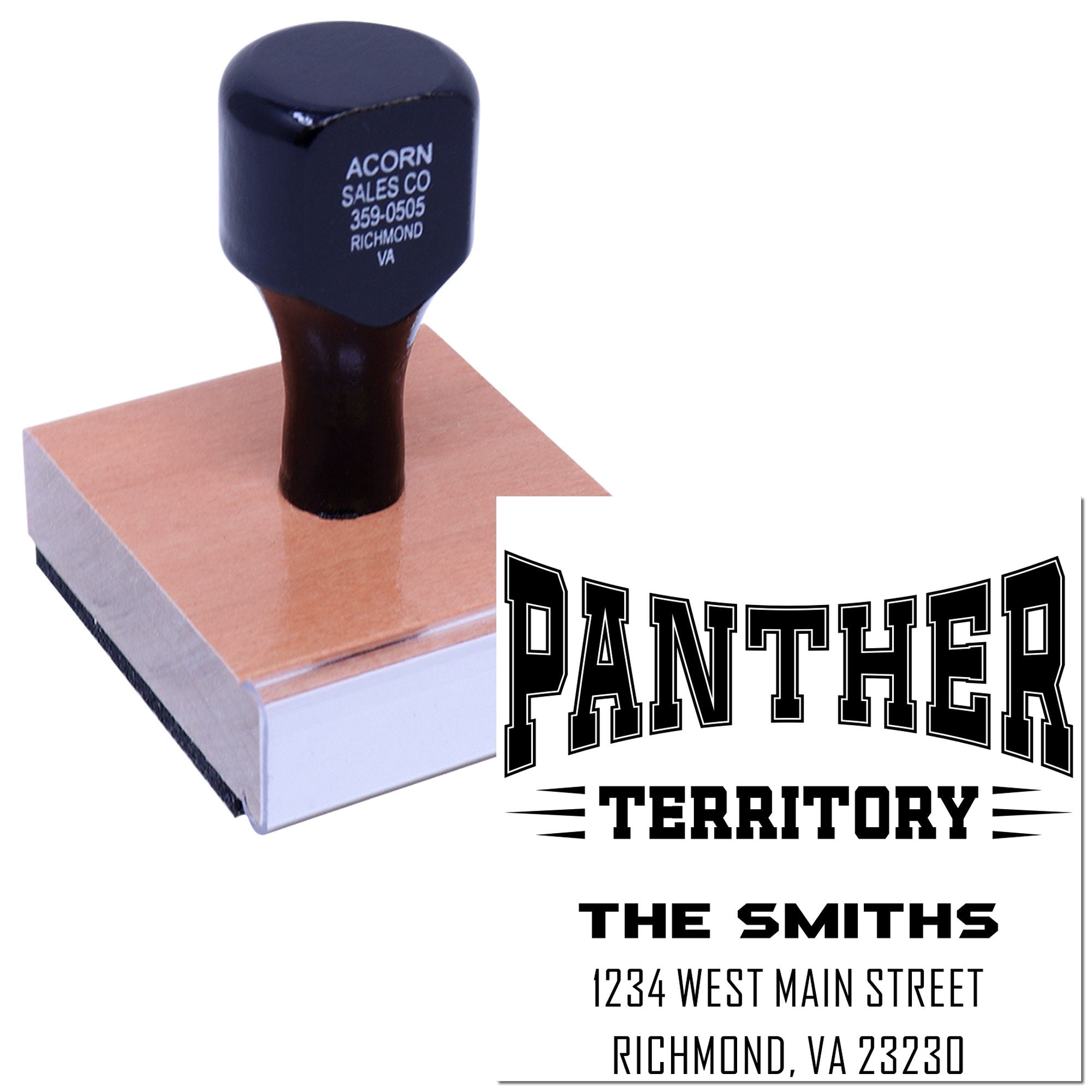 Custom rubber address stamp for Panther Territory, The Smiths, 1234 West Main Street, Richmond, VA 23230