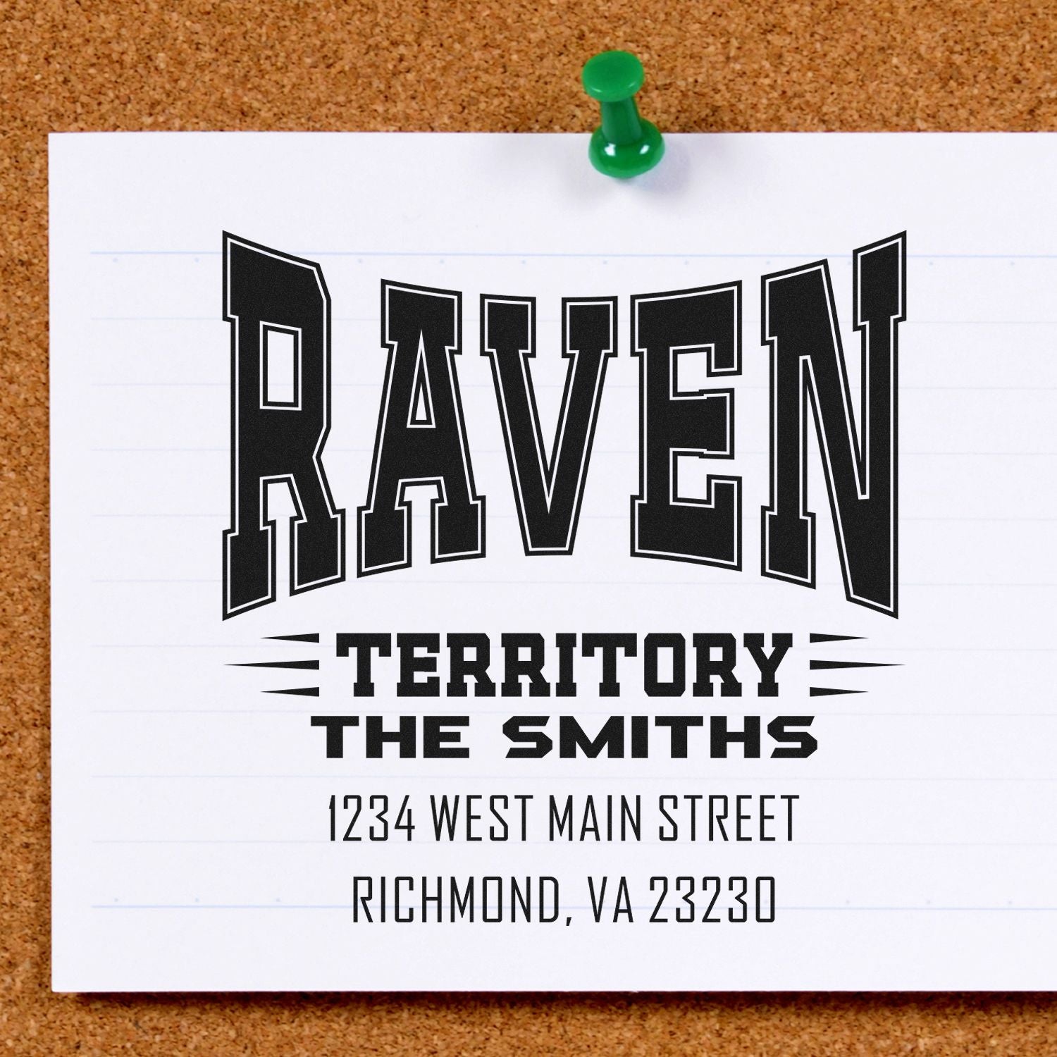 Personalized custom rubber address stamp for The Smiths, Raven Territory, Richmond, VA.