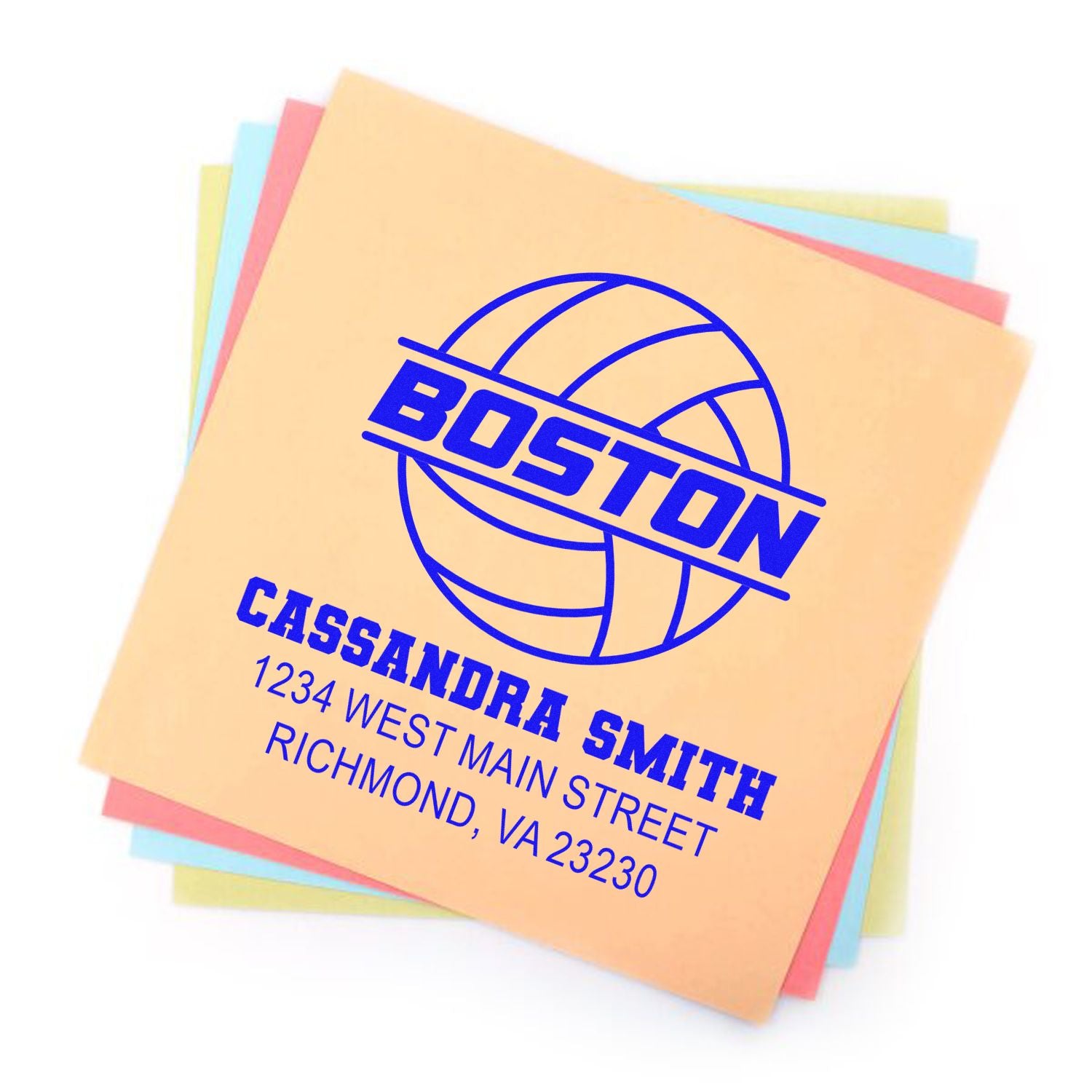 Custom Boston volleyball address rubber stamp for Cassandra Smith, Richmond, VA 23230
