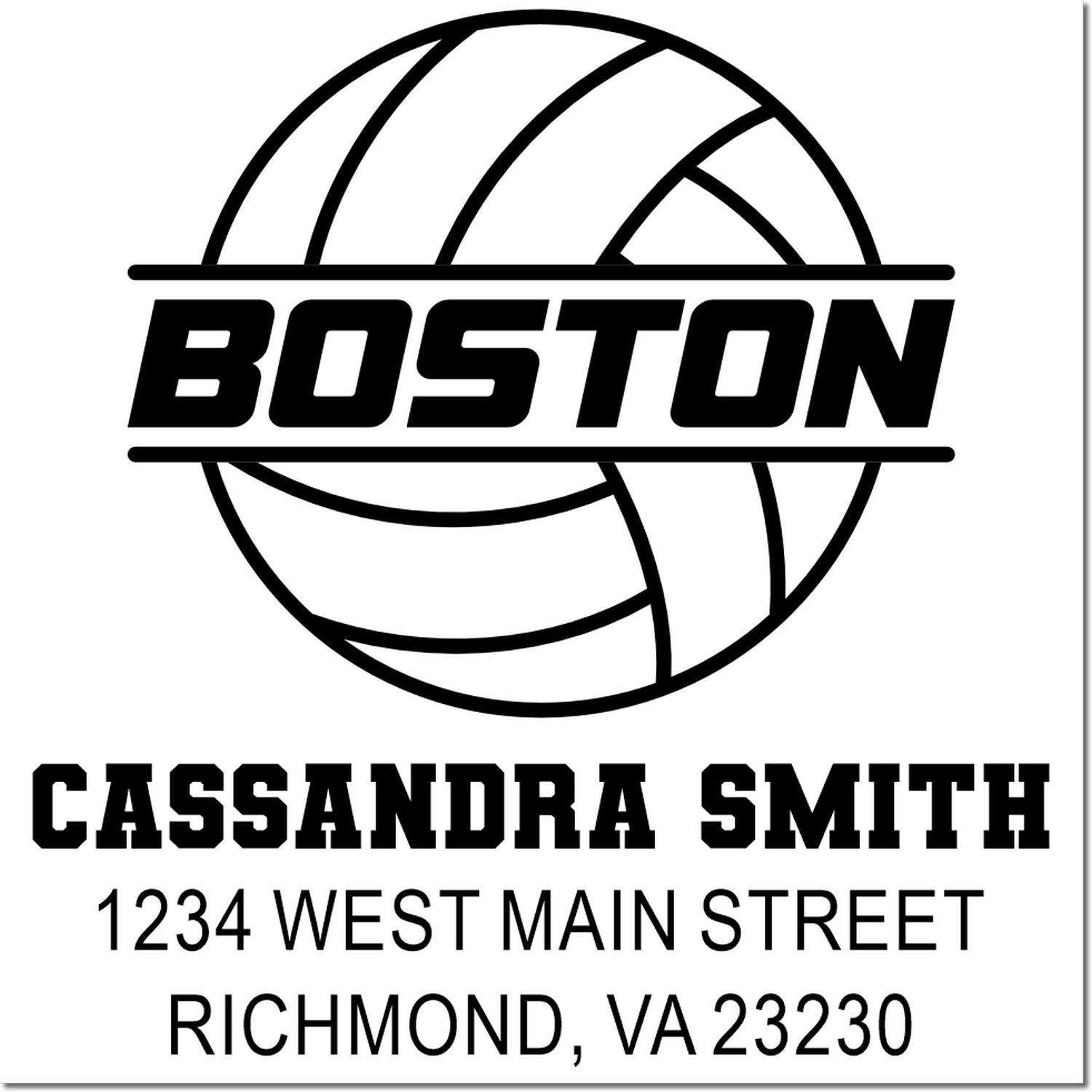 Boston volleyball custom rubber stamp for Cassandra Smith with Richmond, VA address.