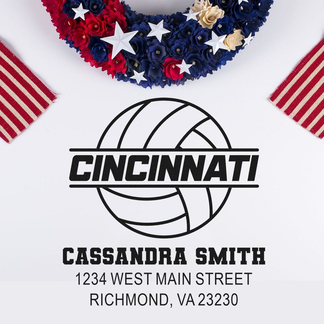 Personalized Cincinnati volleyball return address rubber stamp for Cassandra Smith