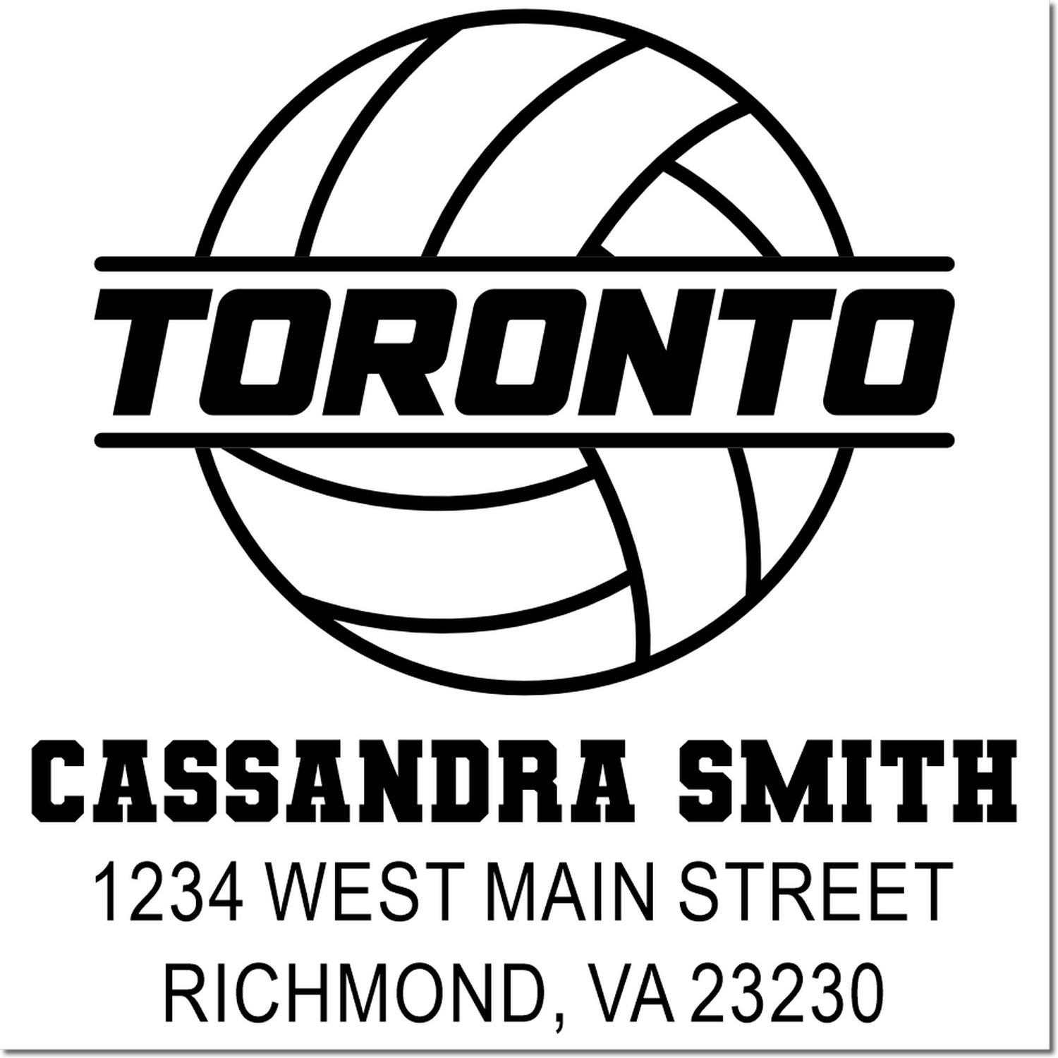 Custom Toronto volleyball rubber stamp with Cassandra Smith name and return address.