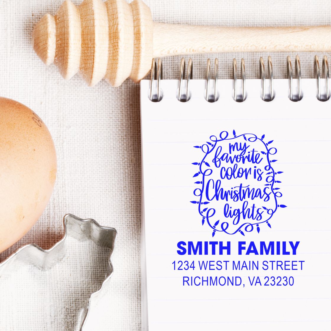 Personalized Christmas address rubber stamp with festive family quote and return address for holiday cards and envelopes