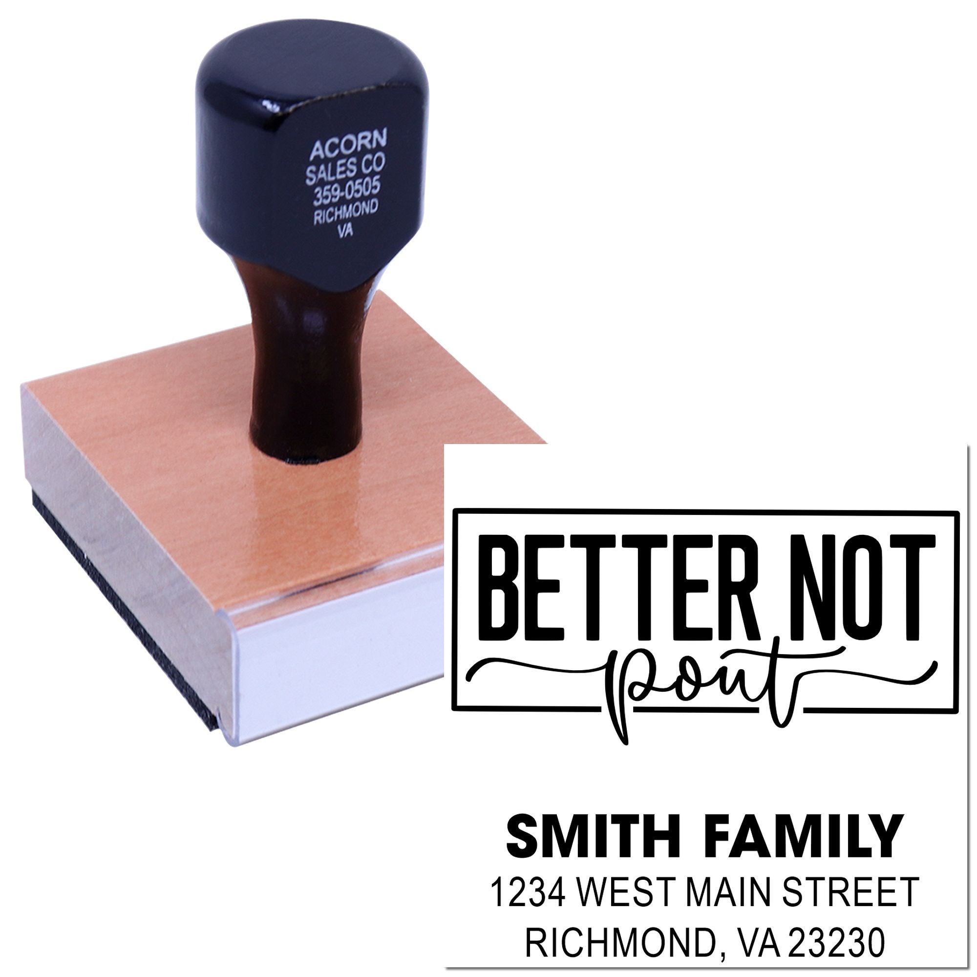 Custom rubber address stamp with Better Not Pout holiday design for Smith family return address