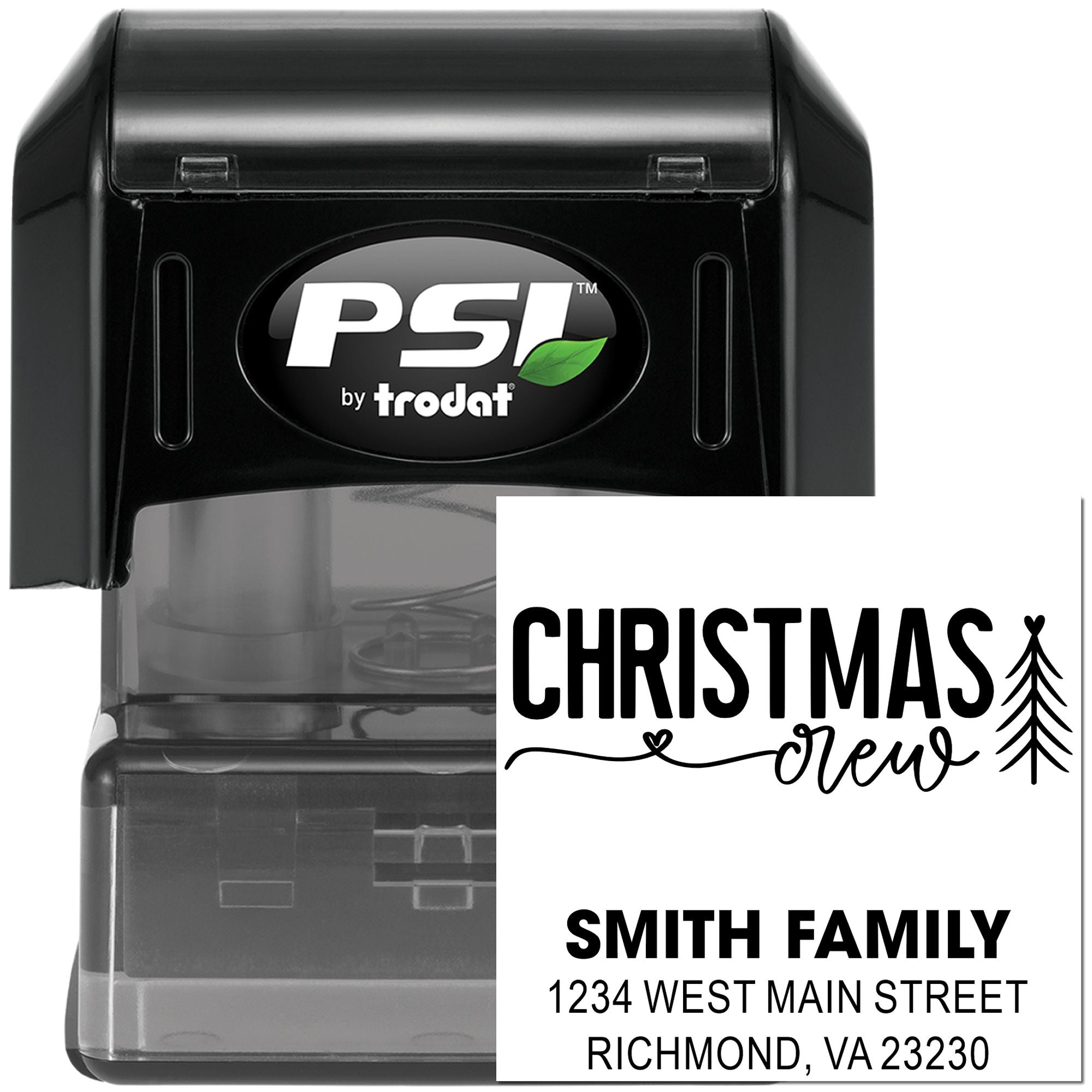 PSI by Trodat self-inking rubber stamp with custom Christmas return address for Smith Family, Richmond, VA.