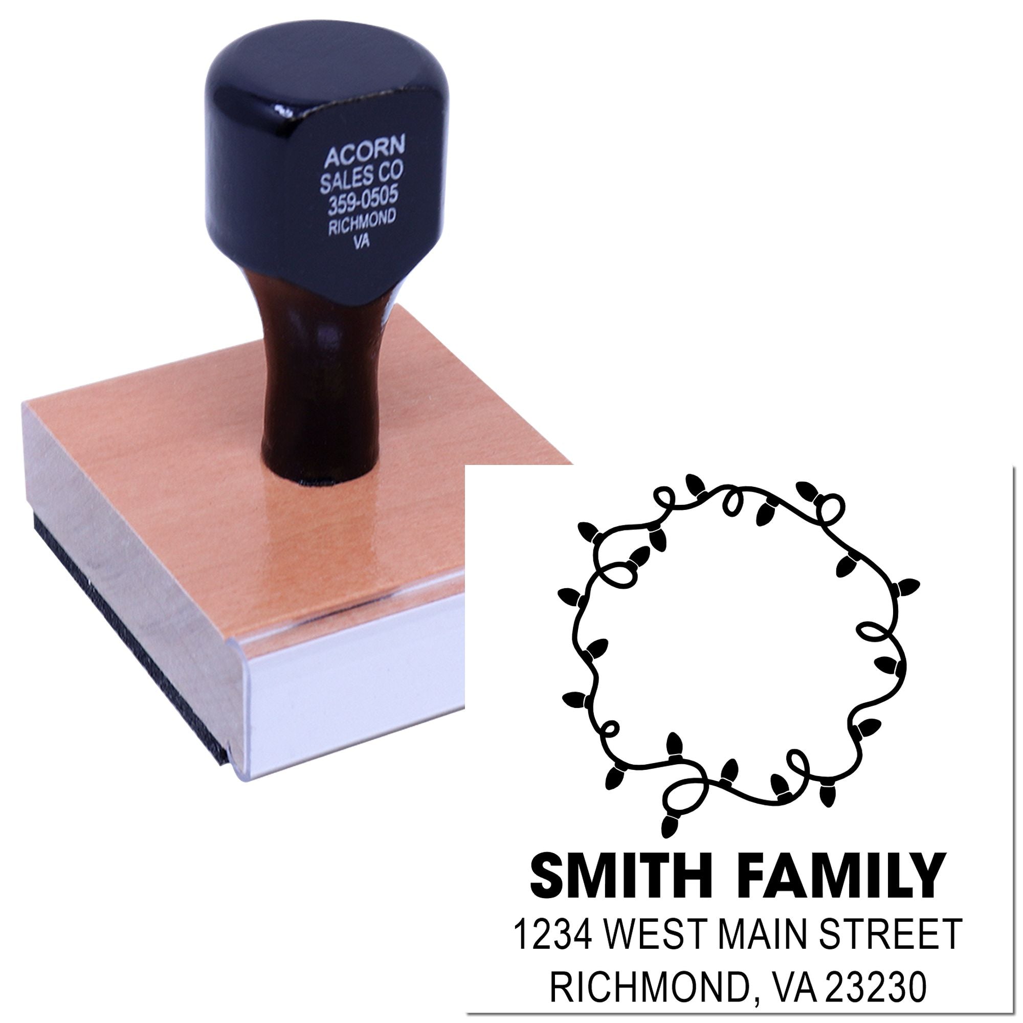 Custom rubber stamp with vine wreath return address design for personalized family mailing and envelope stamping.