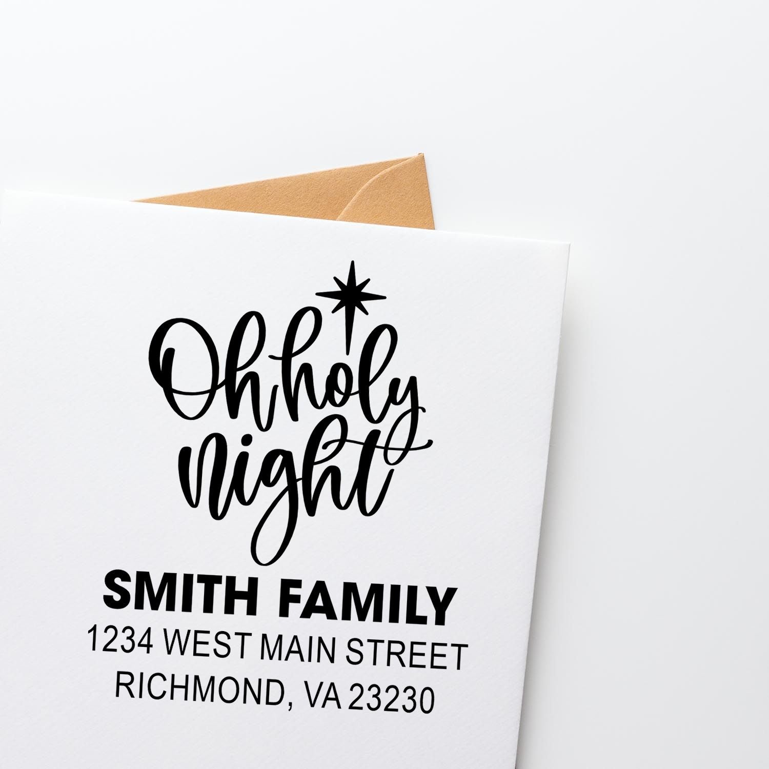Personalized O Holy Night return address rubber stamp for Smith Family Christmas cards, Richmond, VA 23230