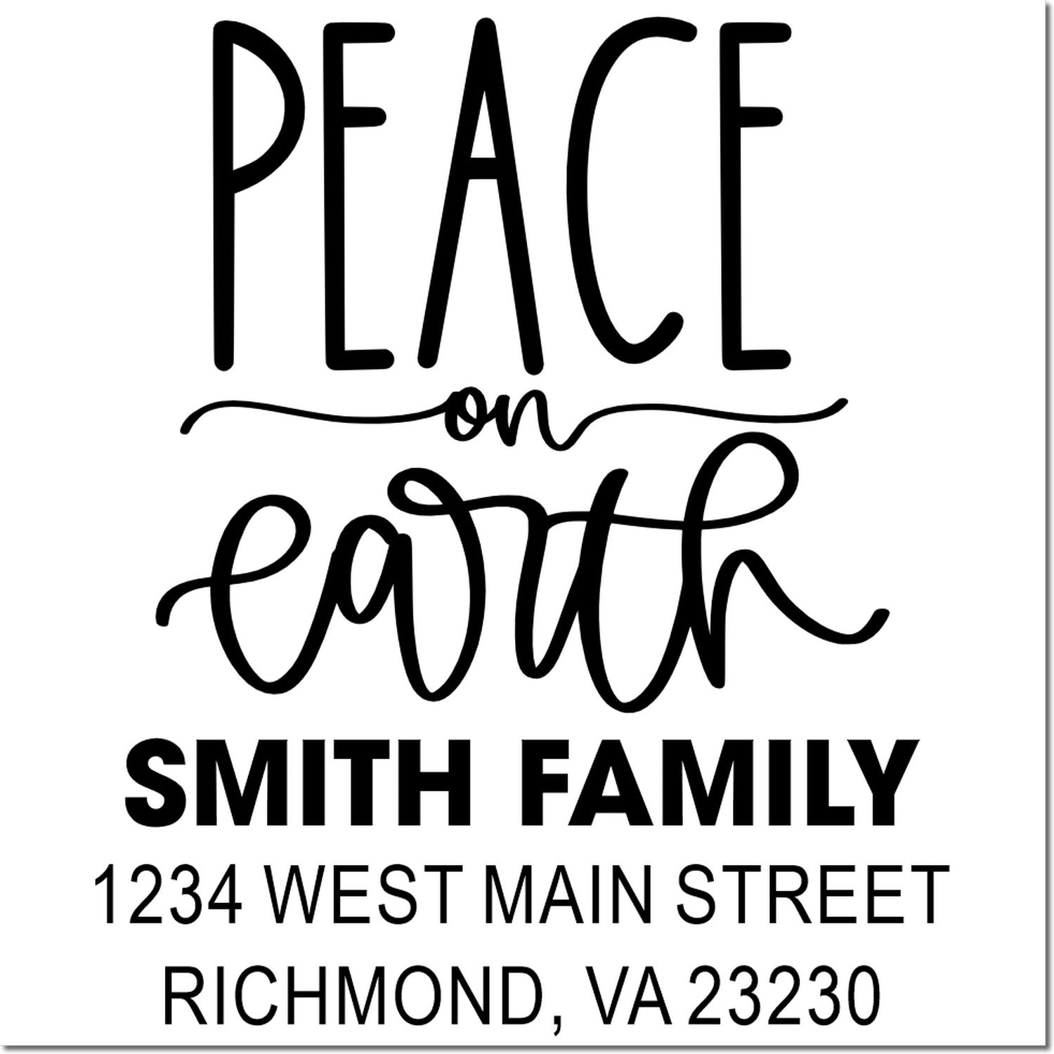 Custom return address rubber stamp with Peace on Earth design for Smith family, Richmond, VA