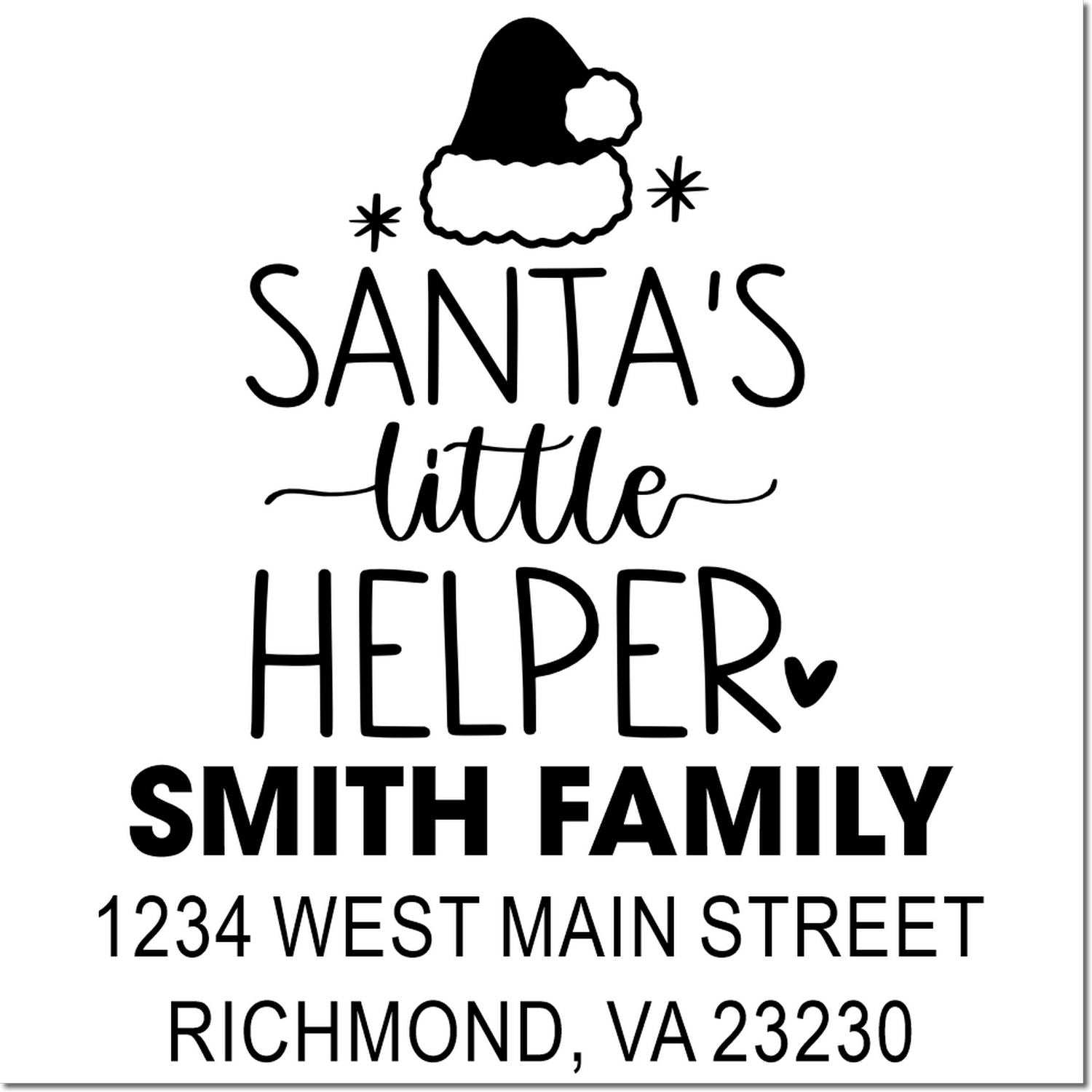Personalized Santas Little Helper rubber stamp for the Smith family return address and holiday cards.