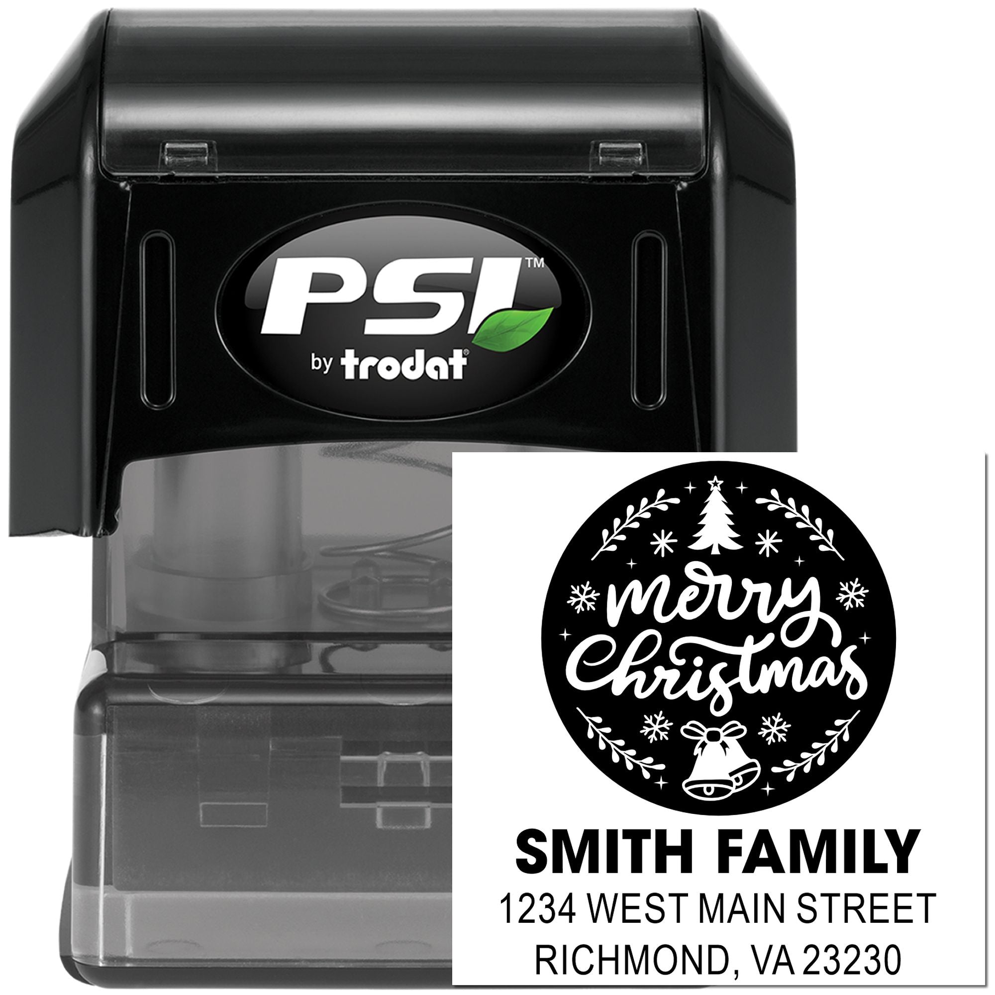 Custom Merry Christmas self-inking rubber stamp for Smith Family return address holiday mailings