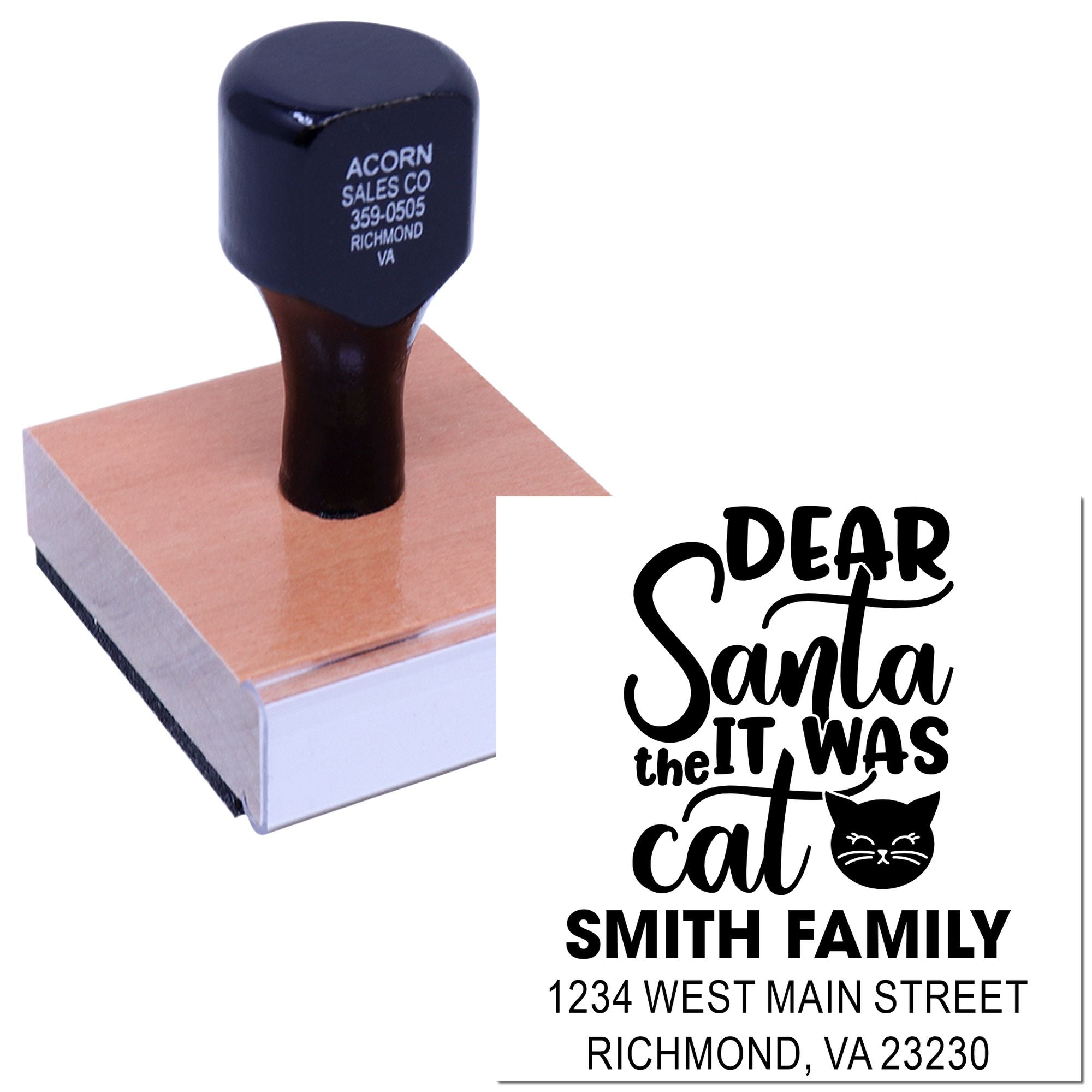 Custom Christmas return address rubber stamp with Dear Santa, it was the cat design for Smith family holiday cards.