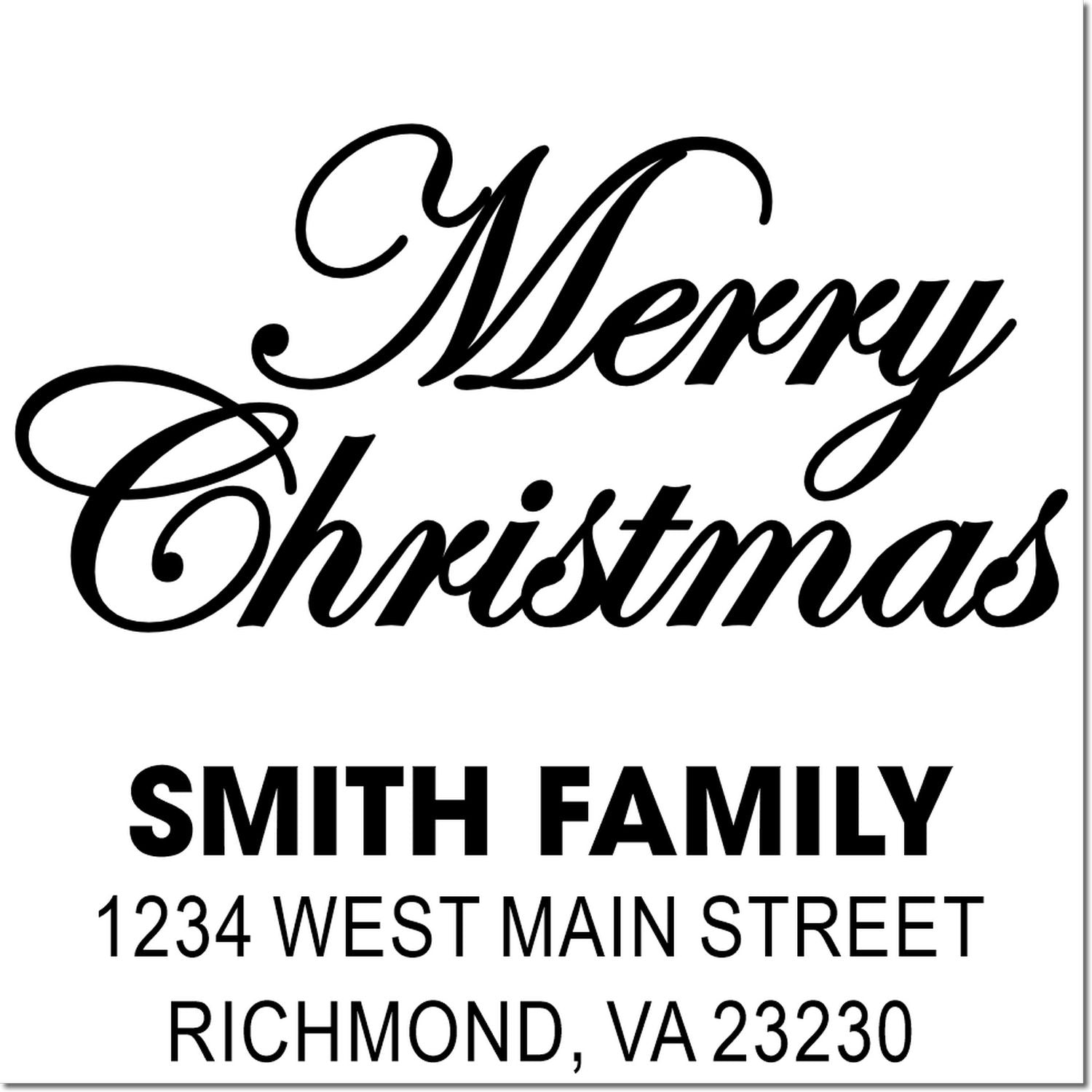 Personalized Merry Christmas rubber stamp with Smith family custom return address.