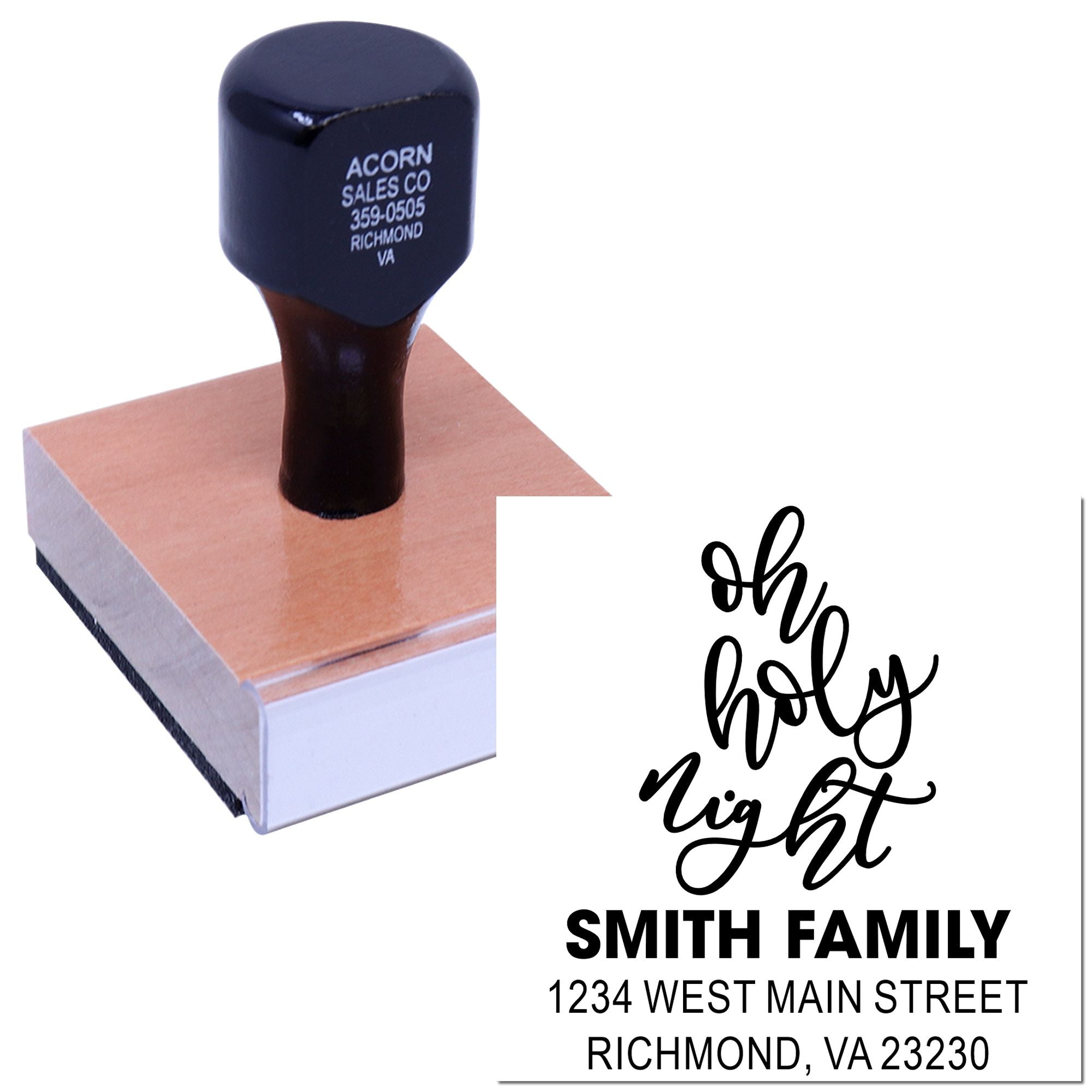 Custom holiday return address rubber stamp with Oh Holy Night design for Smith family cards and mailings