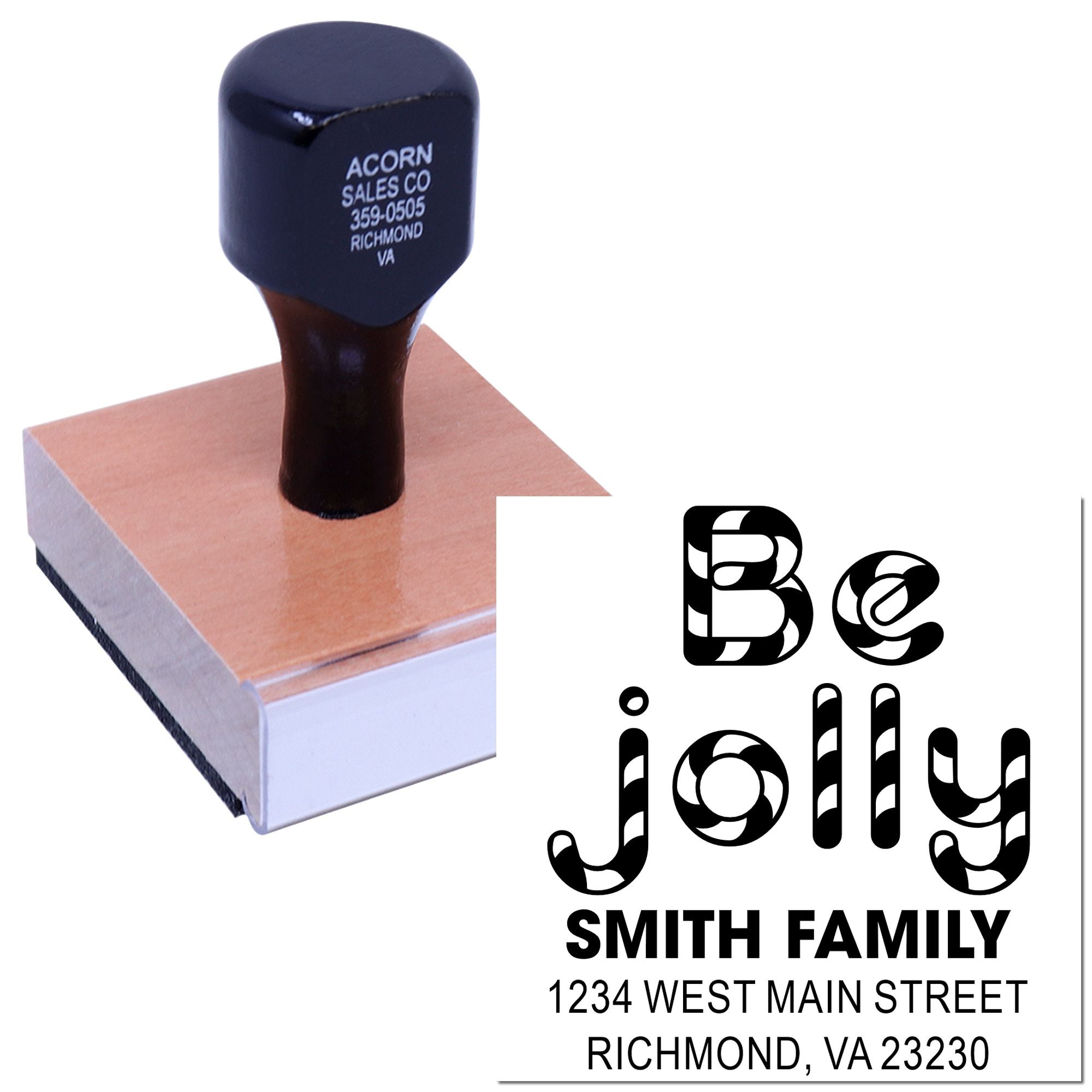 Custom family return address rubber stamp with personalized name and mailing details for wedding, home, or business use.