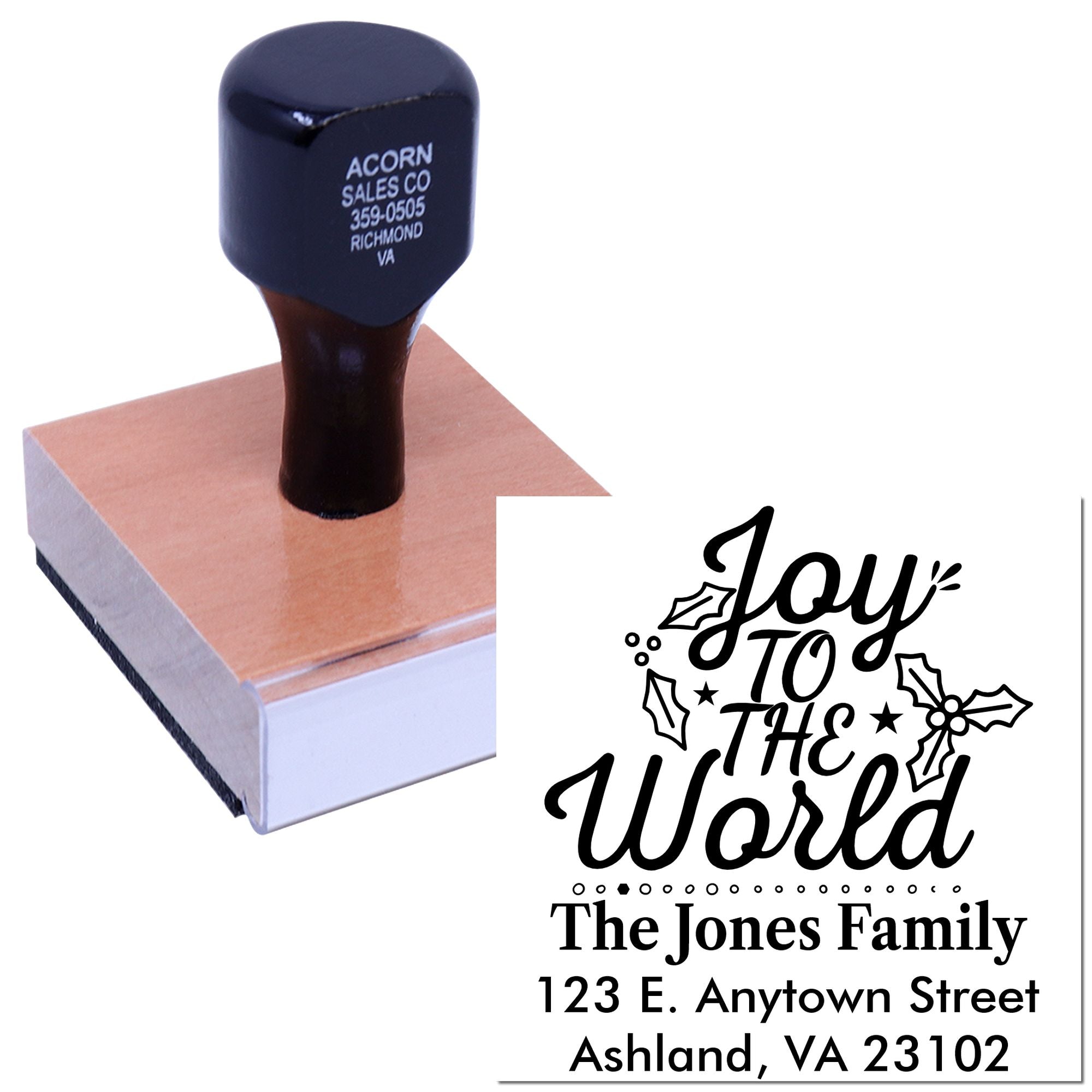 Personalized Christmas return address rubber stamp with Joy to the World design