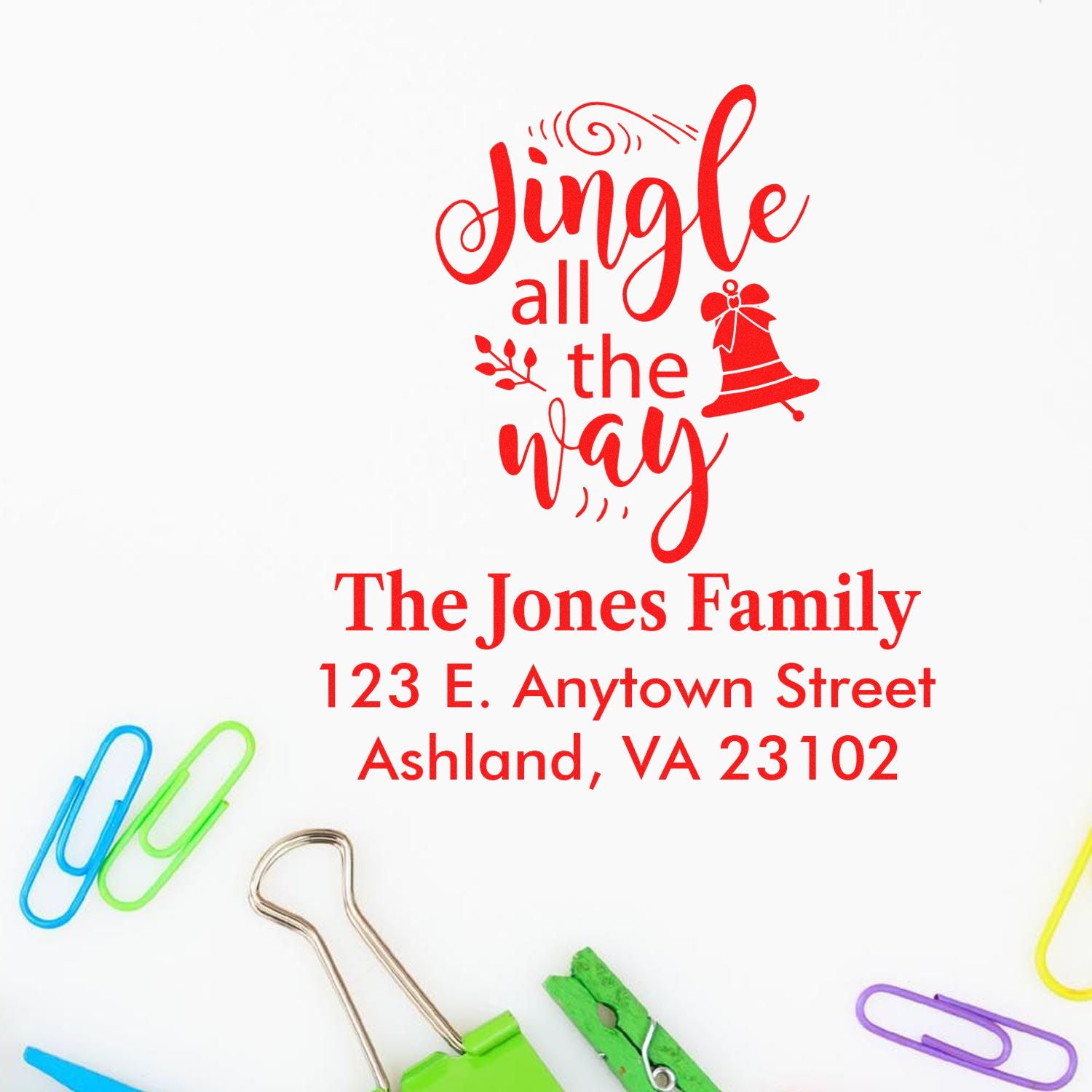 Personalized Single All the Way holiday address rubber stamp with family name and return address for Christmas mailings