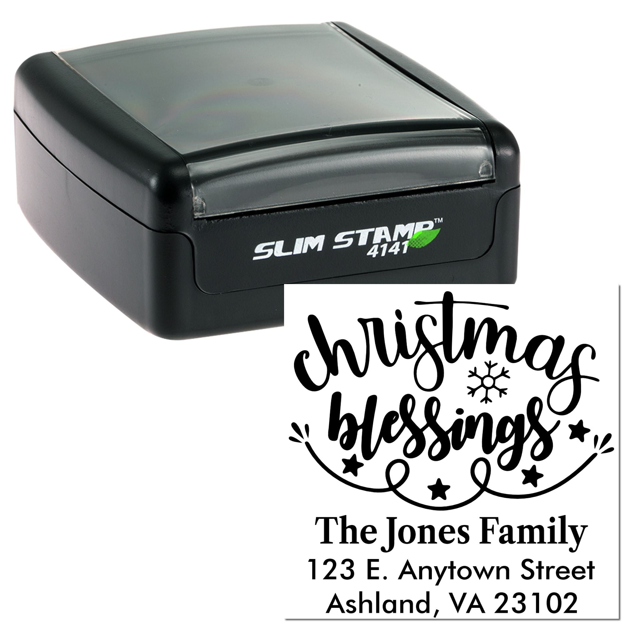 Personalized Christmas blessings self-inking rubber stamp with family return address for holiday mail