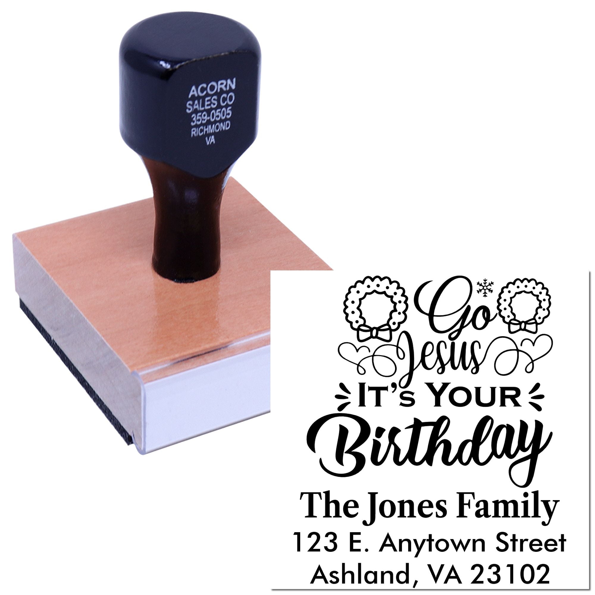 Personalized return address rubber stamp with Go Jesus Its Your Birthday Christian birthday design