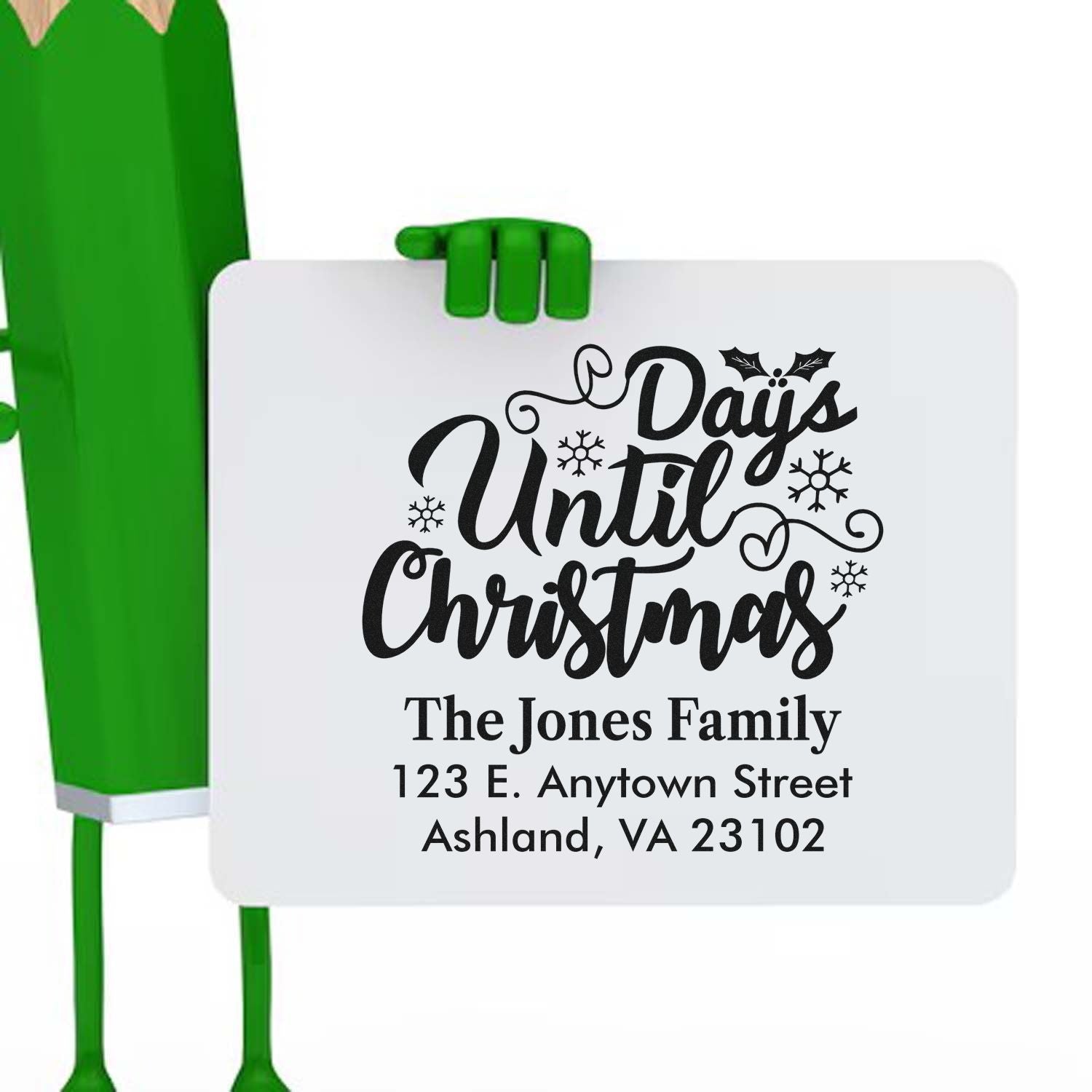 Personalized Days Until Christmas rubber stamp for holiday cards, envelopes, and festive family mailing.