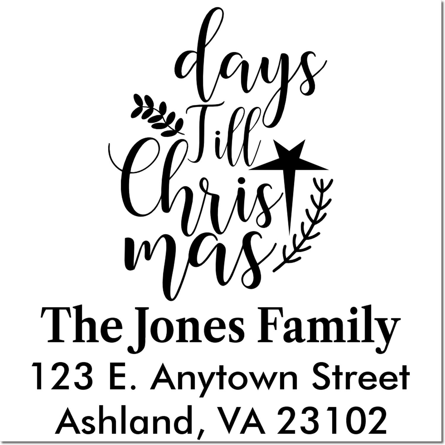 Personalized Christmas return address rubber stamp with Days Till Christmas design for holiday cards and mail.