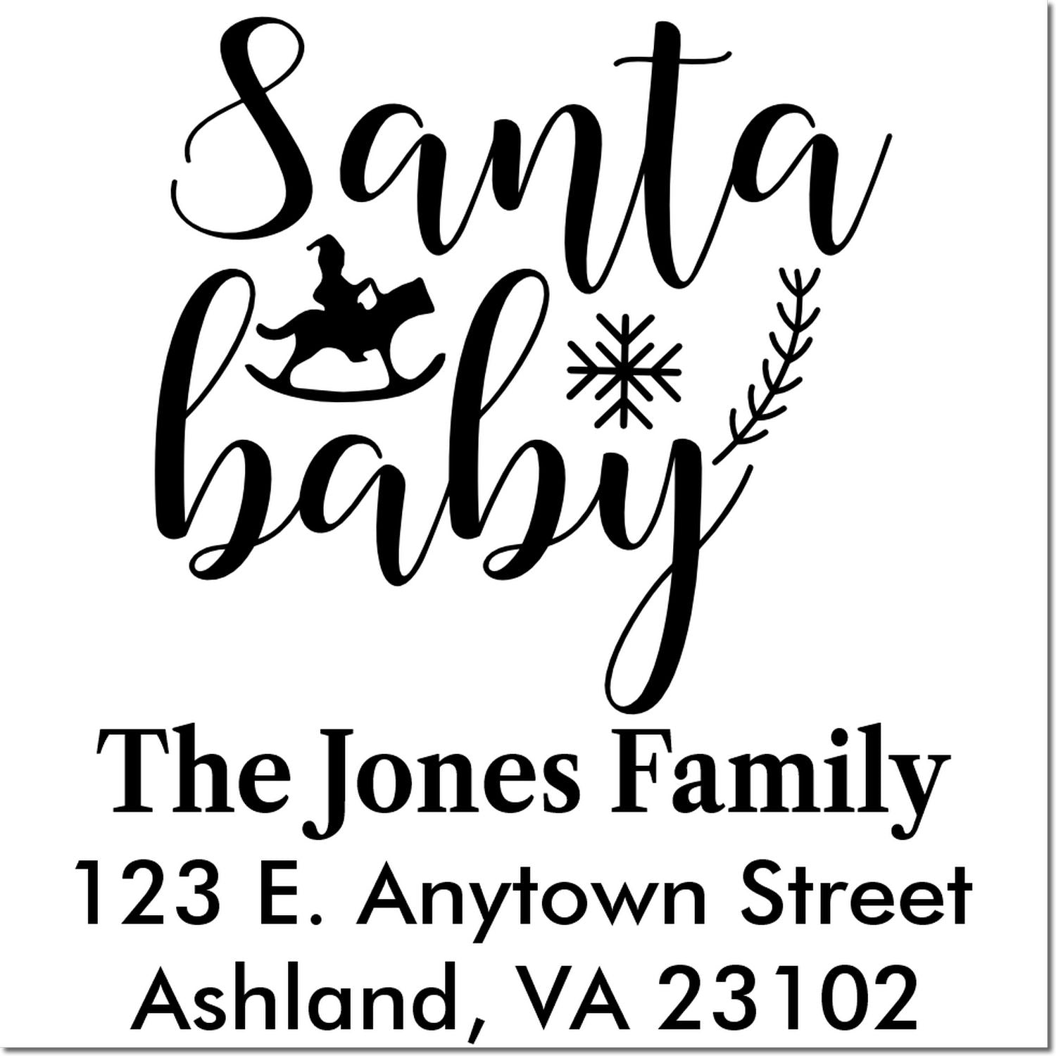 Custom Santa Baby Christmas return address rubber stamp for The Jones Family holiday cards and gifts