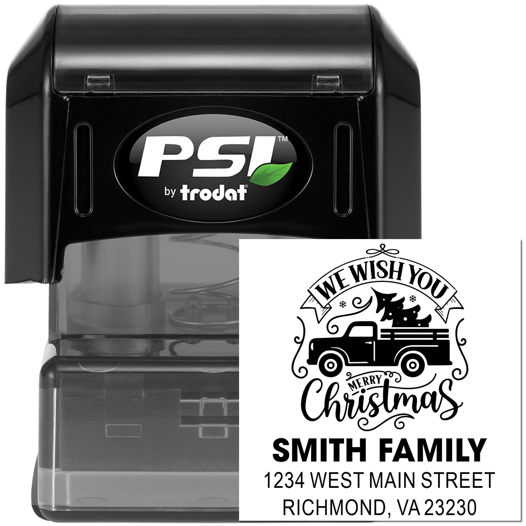 PSI by Trodat self-inking personalized Christmas address rubber stamp with custom family name and return address