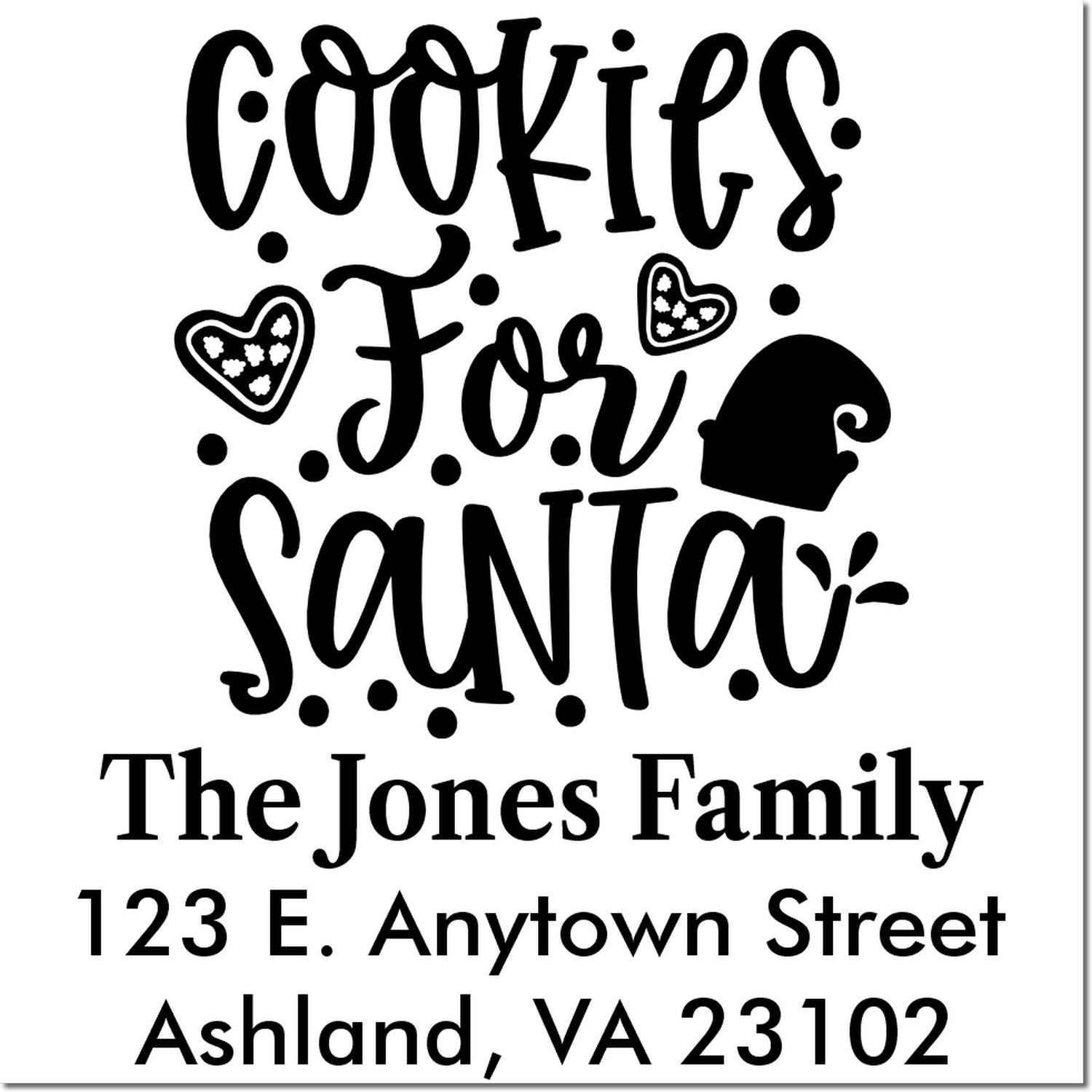 Personalized Cookies for Santa Christmas return address rubber stamp with custom family name and address.