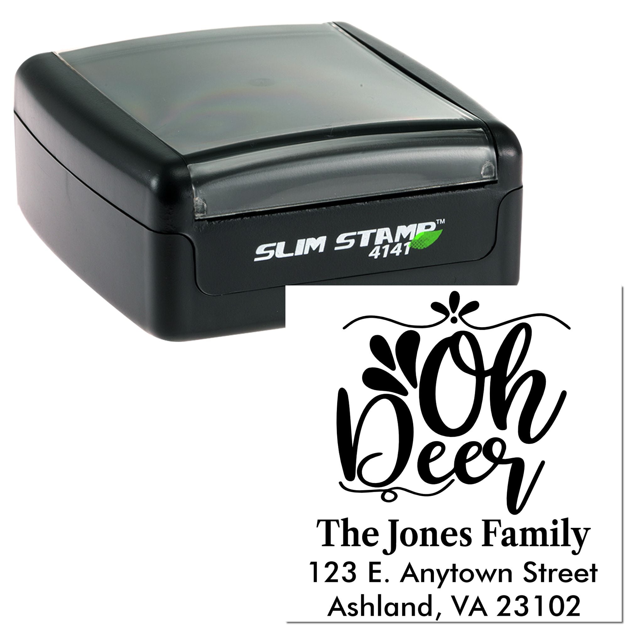 Custom self-inking rubber stamp with Home Beer family design and The Jones Family address for mailing and craft use.