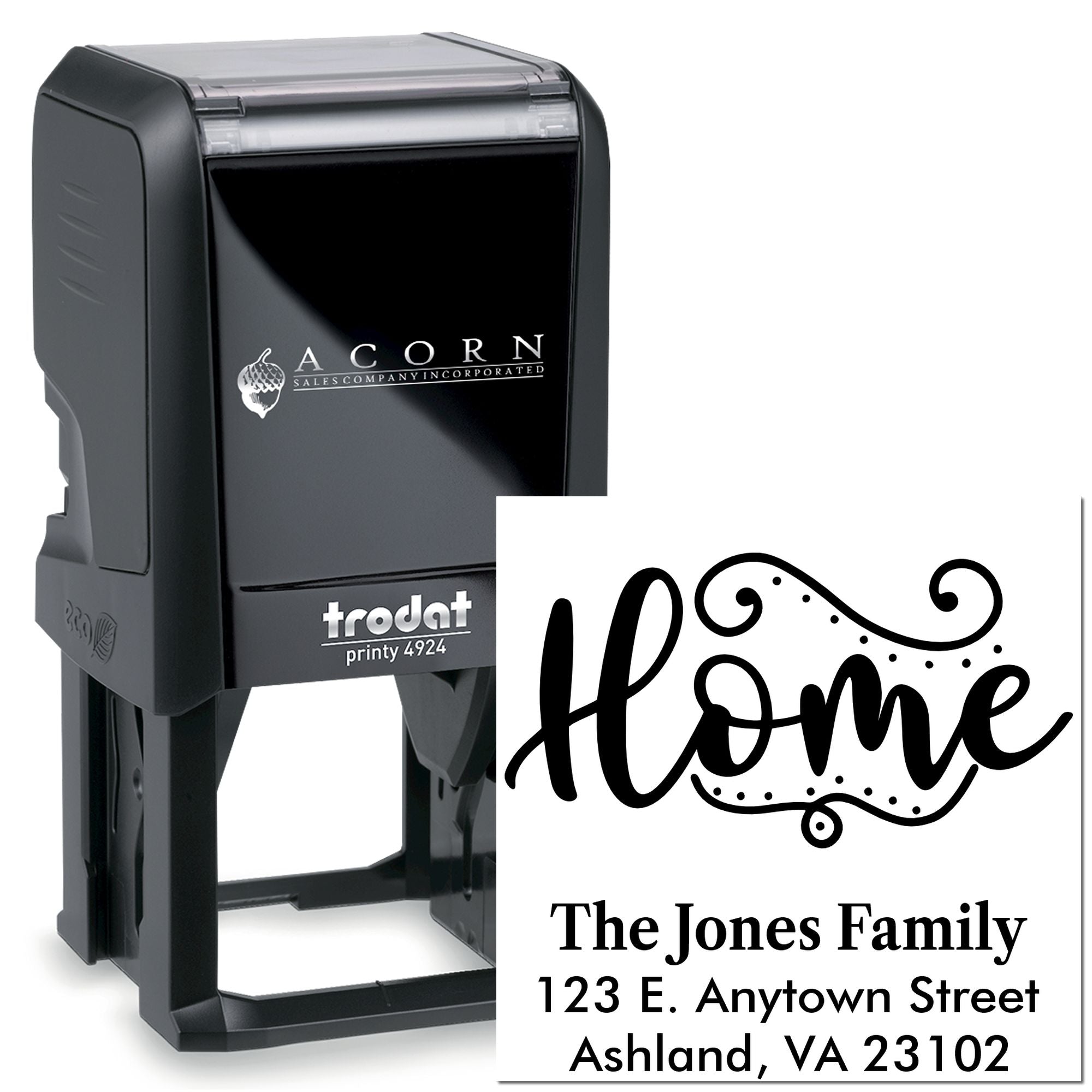 Custom Trodat self-inking rubber stamp with home return address design for personalized family mail and envelopes.