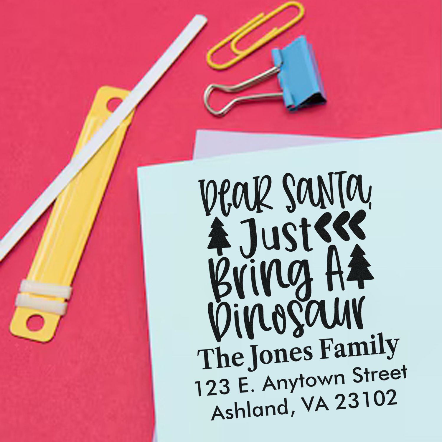 Custom holiday rubber stamp with Dear Santa return address for Christmas cards and envelopes