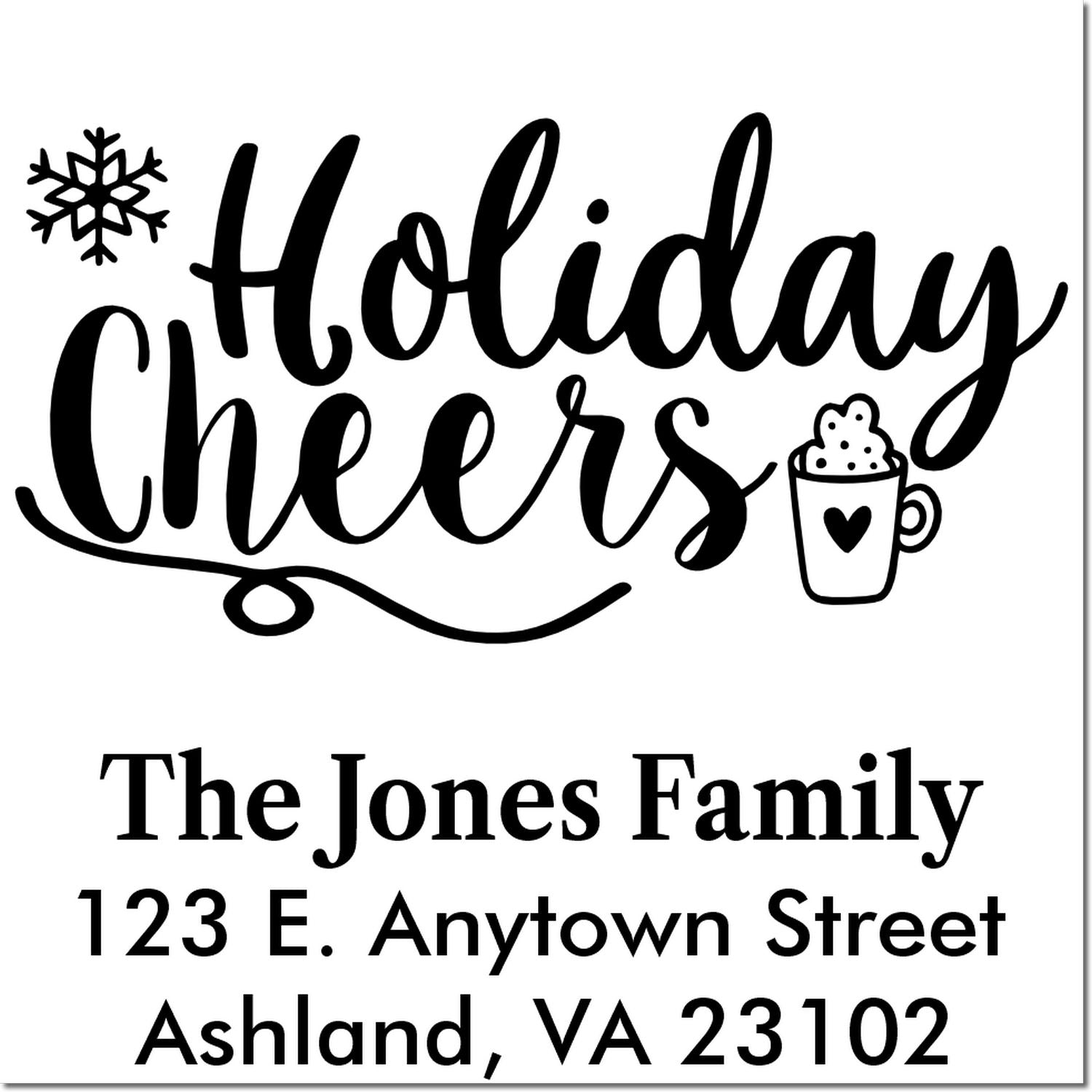 Custom Holiday Cheers address rubber stamp for Christmas cards, festive mailings, and family gift tags.