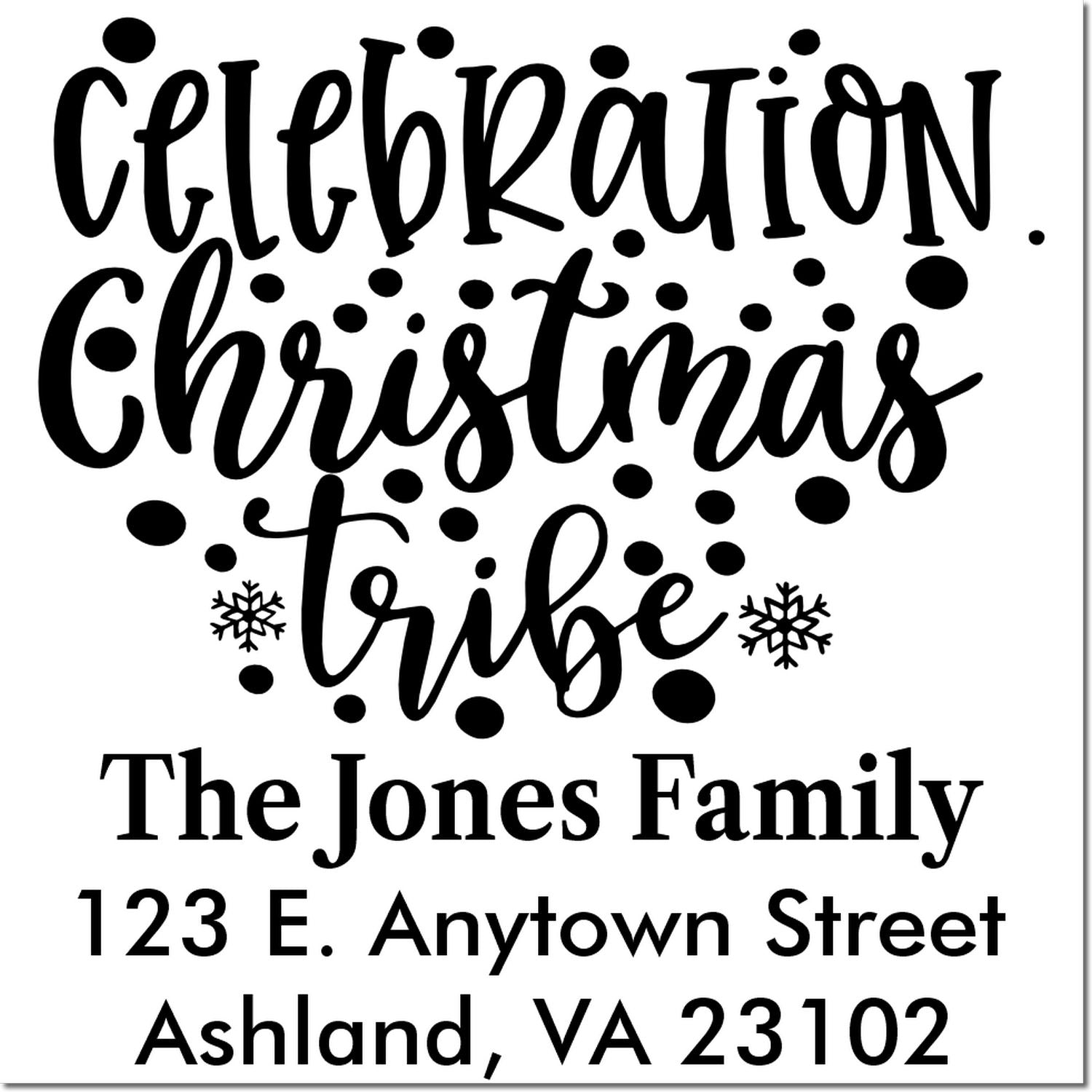 Custom Christmas Tribe family address rubber stamp for holiday cards and mailings.
