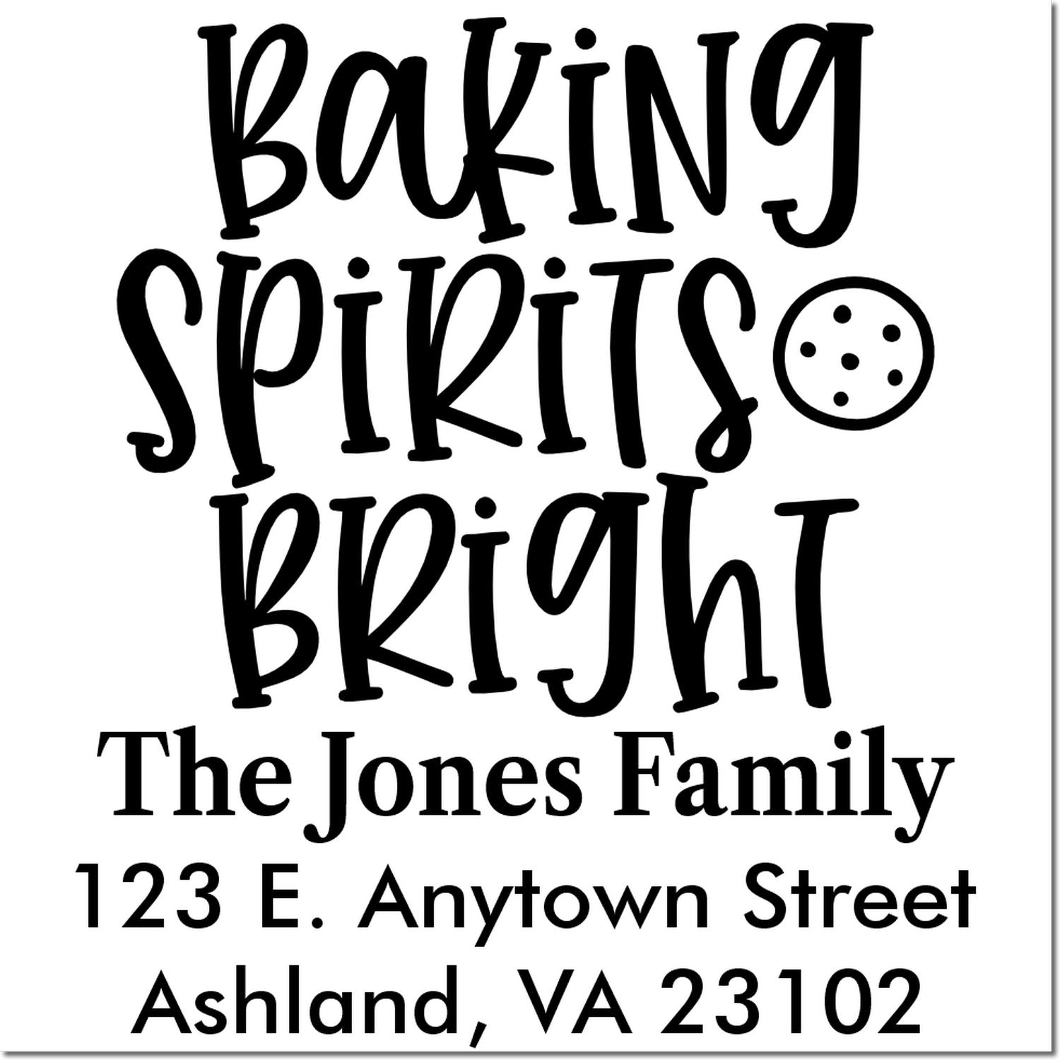 Custom return address stamp for The Jones Family with Baking Spirits Bright holiday design.