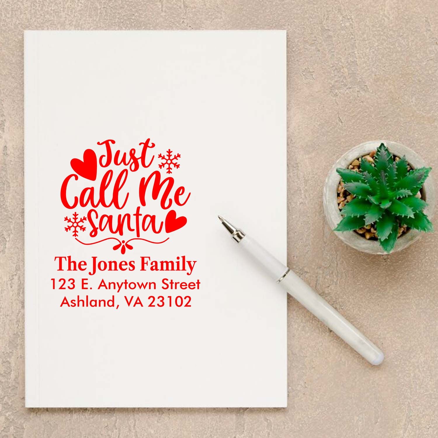 Personalized holiday return address rubber stamp with Just Call Me Santa design for Christmas cards and envelopes