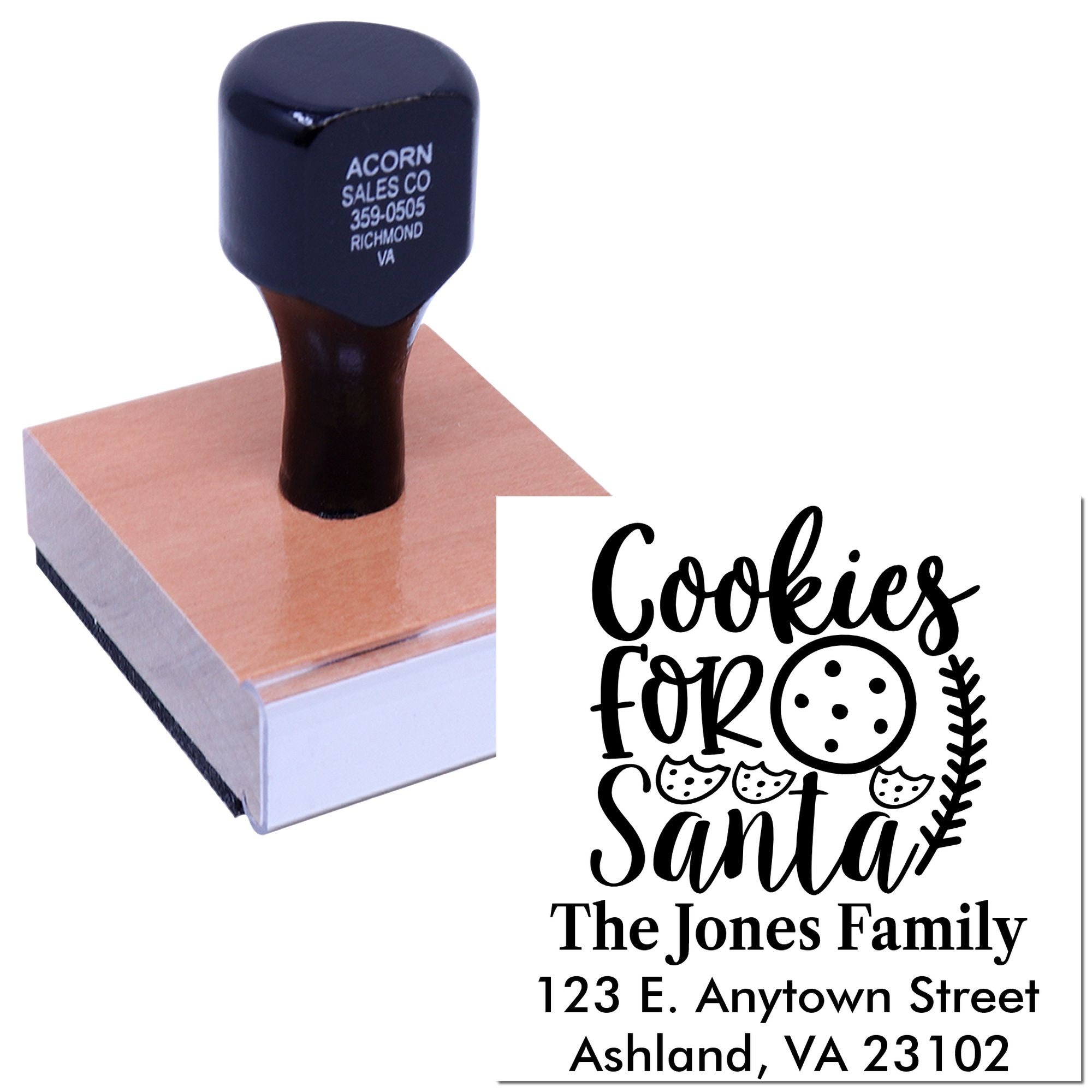 Custom Cookies for Santa address rubber stamp with family name and home address for holiday baking, cards, and gifts