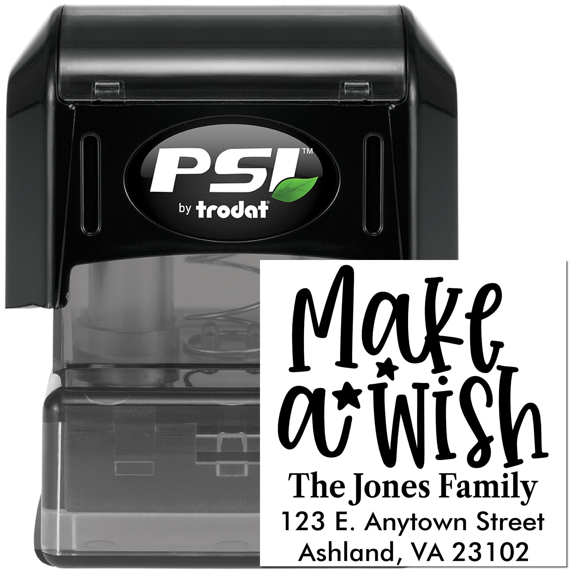 PSI by Trodat self-inking custom return address rubber stamp with Merry Christmas design for holiday mail.