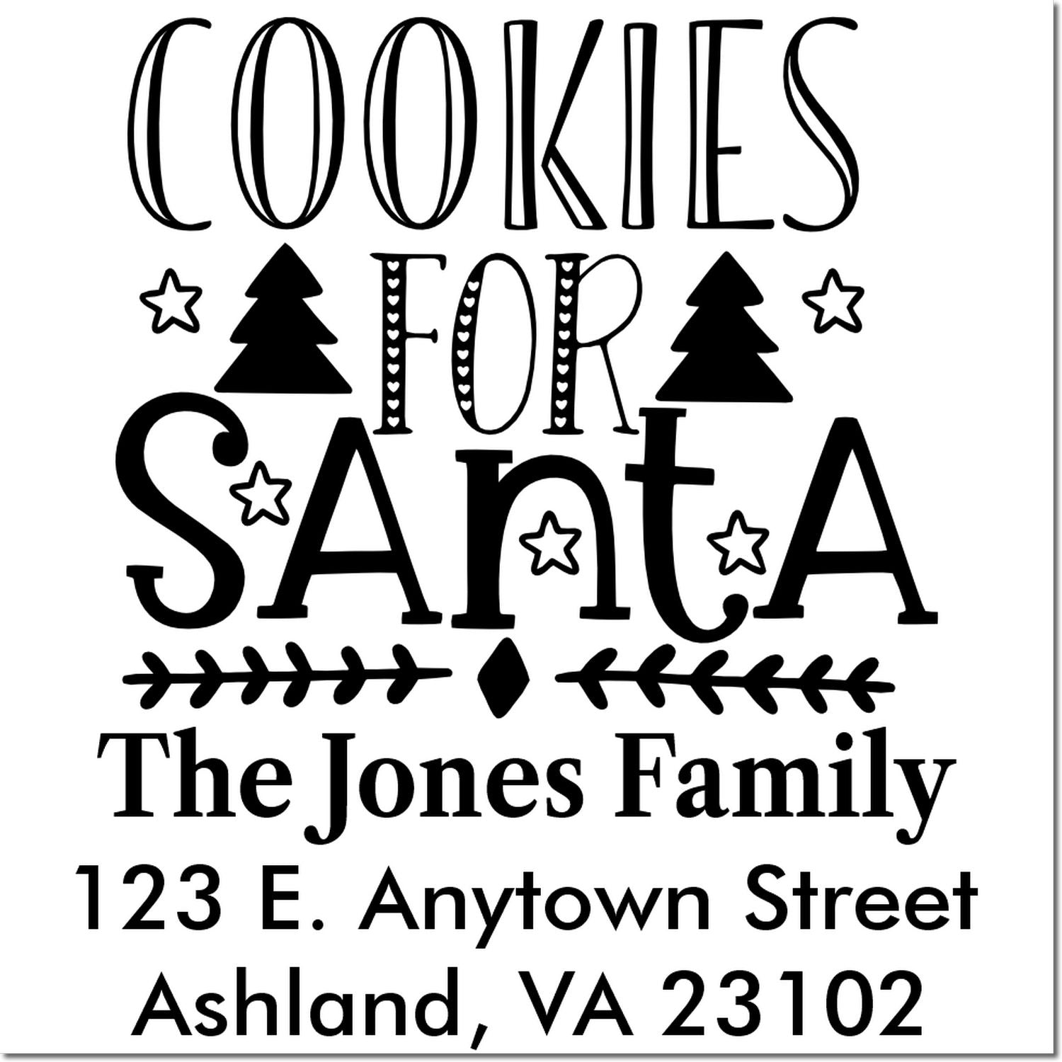 Custom Cookies for Santa rubber stamp with family name and address for holiday baking.