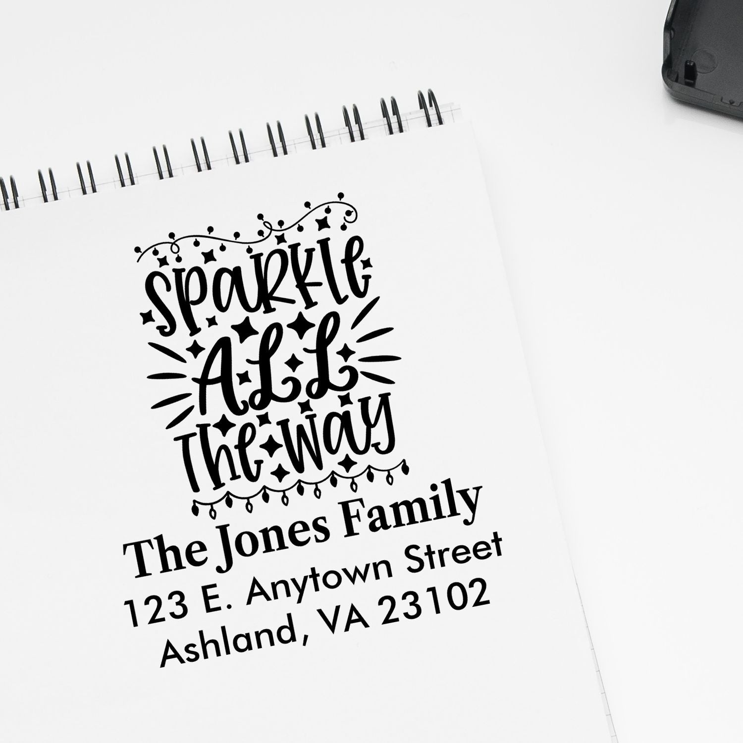 Personalized holiday return address rubber stamp with Sparkle All the Way design for The Jones Family.