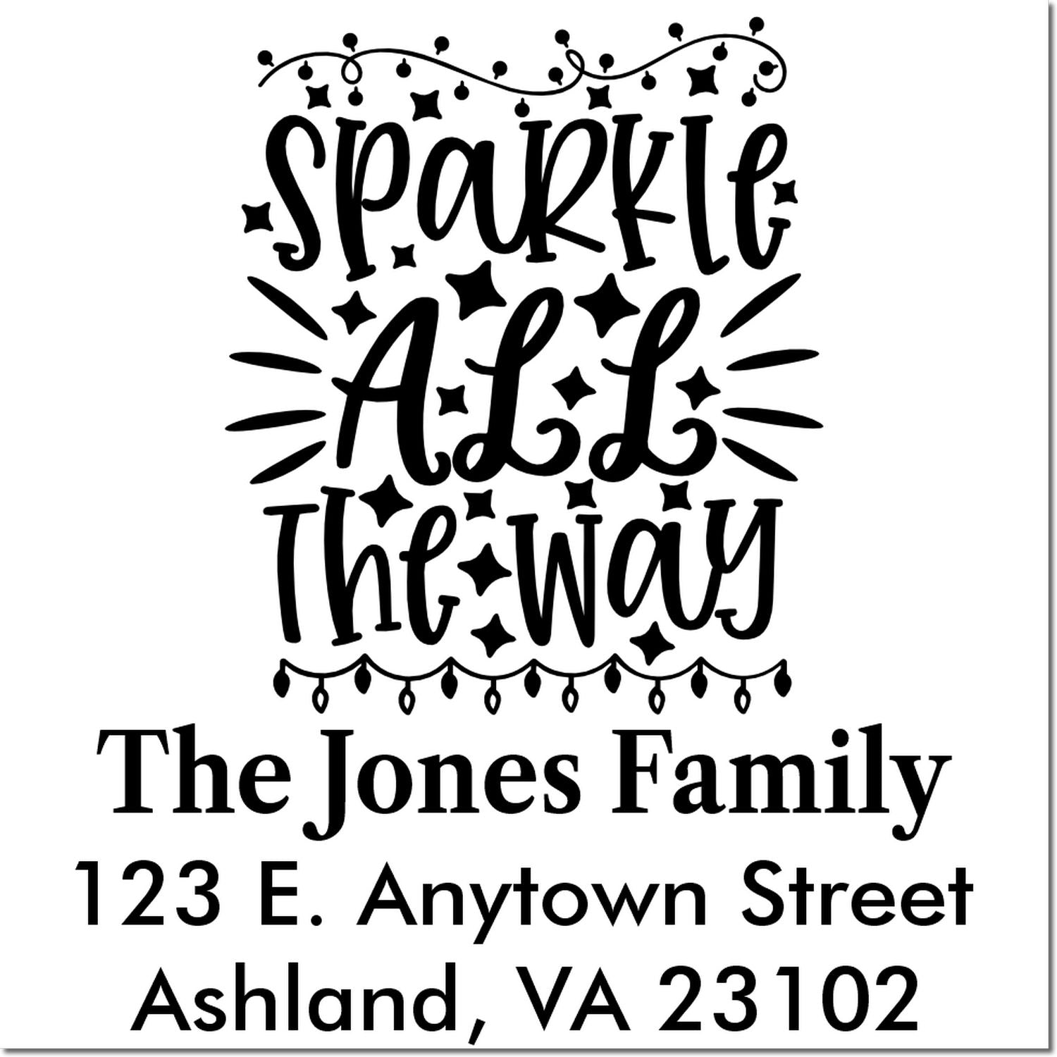 Personalized holiday return address rubber stamp with Sparkle All The Way design for Christmas cards and festive mailings.