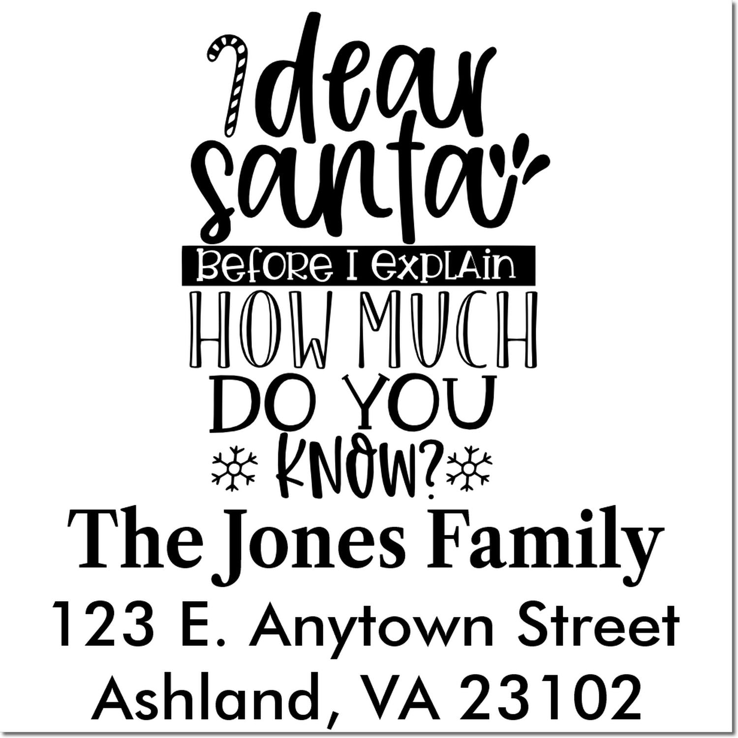 Personalized holiday return address rubber stamp with funny I deal with Santa Christmas quote.