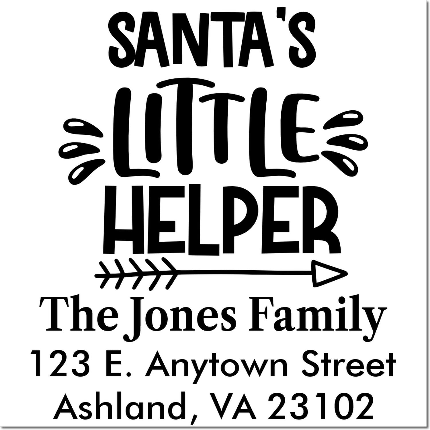 Personalized Santas Little Helper Christmas address rubber stamp for The Jones Family, Ashland, VA 23102