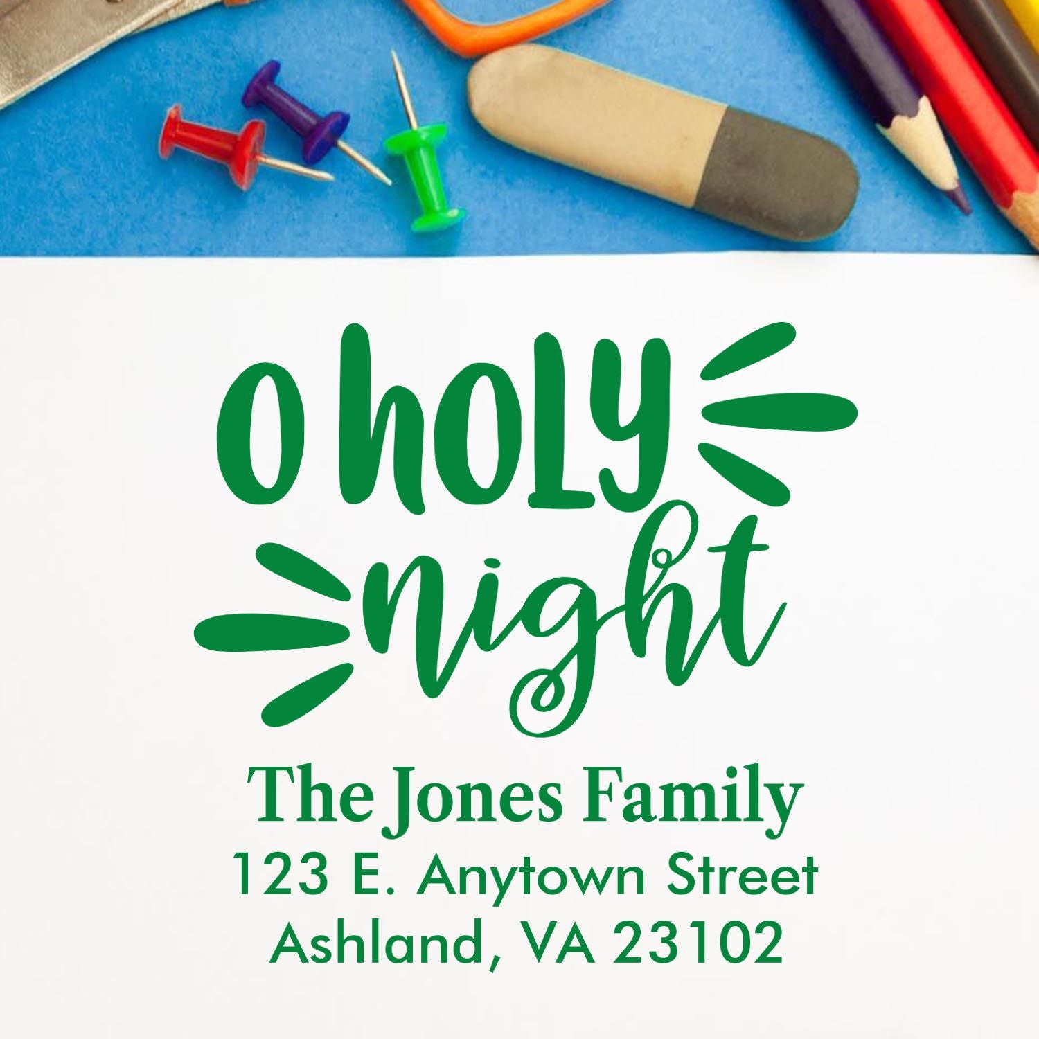 Custom Holy Night Christmas rubber stamp with family name and address for holiday cards