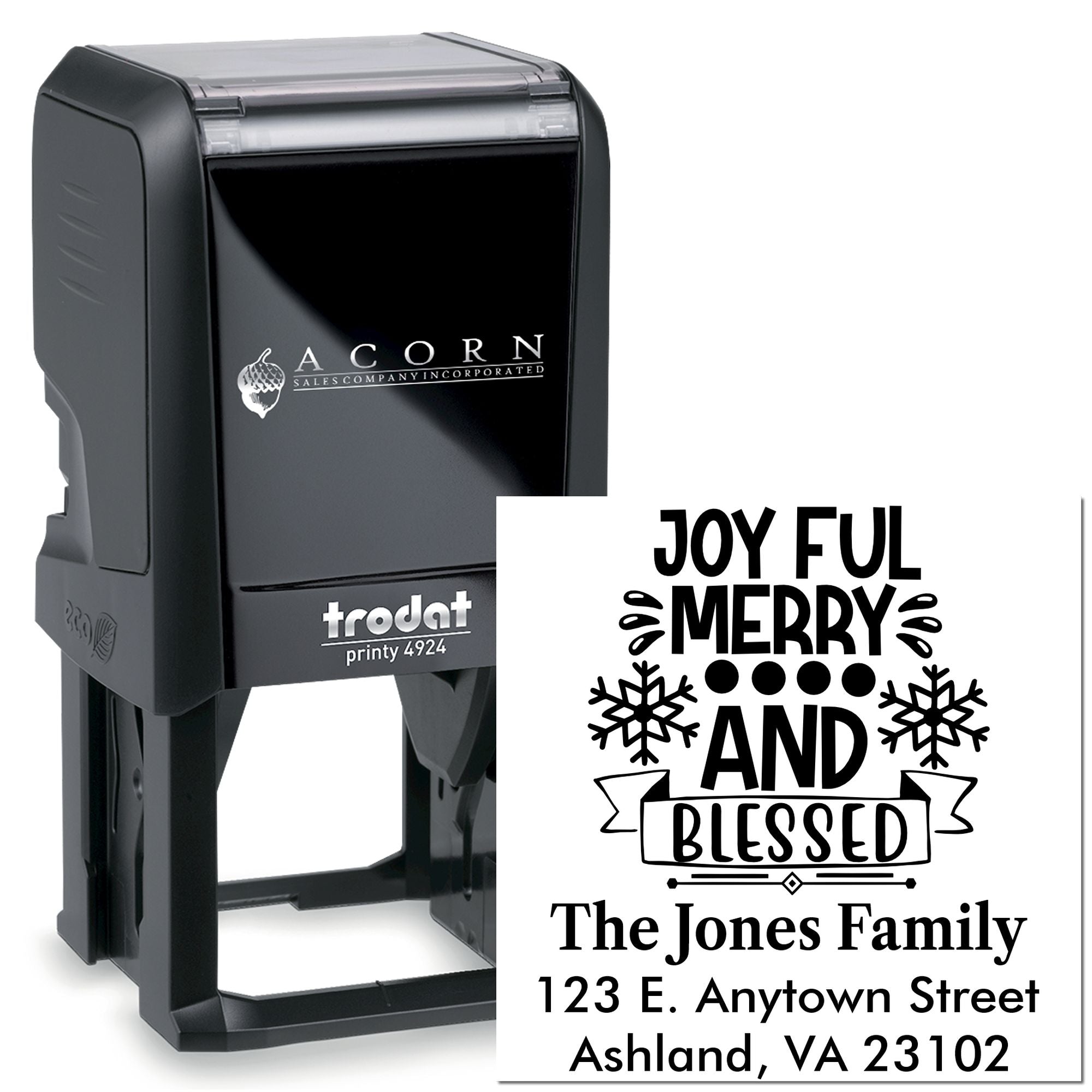 Self-Inking Joyful Merry And Blessed Snowflakes Custom-Made Reindeer Rubber Stamp