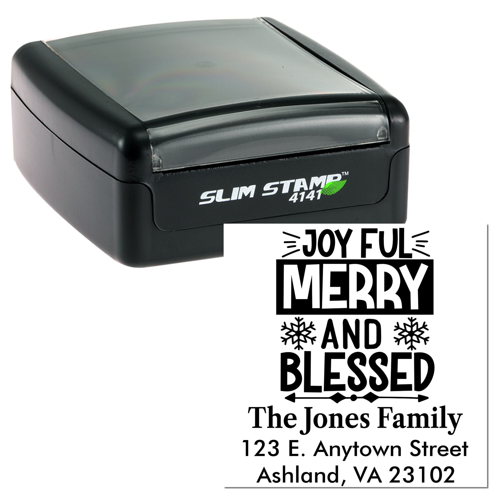 Slim Pre-Inked Joyful Merry And Blessed Design Custom-Made Snowflake Stamp