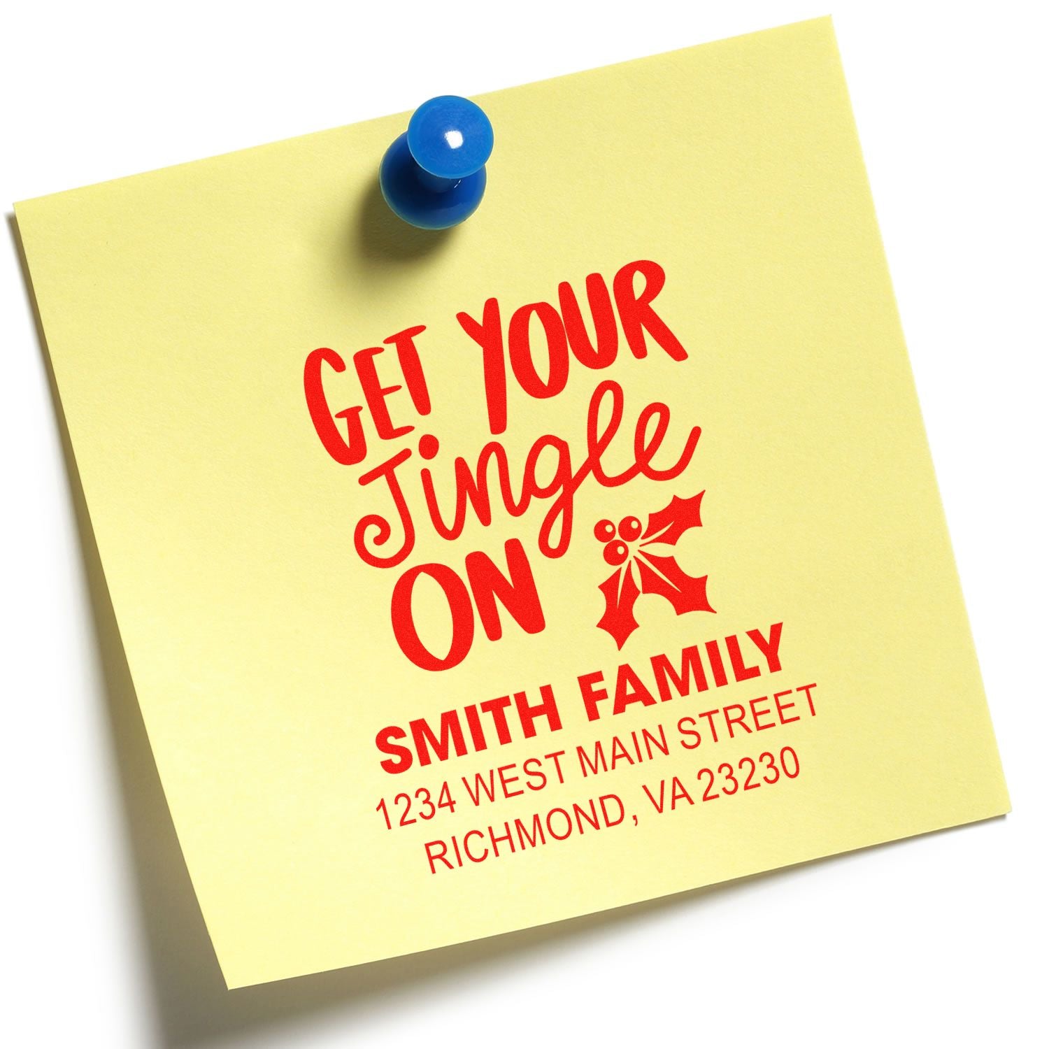 Custom holiday return address rubber stamp with Get Your Jingle On design for the Smith family.